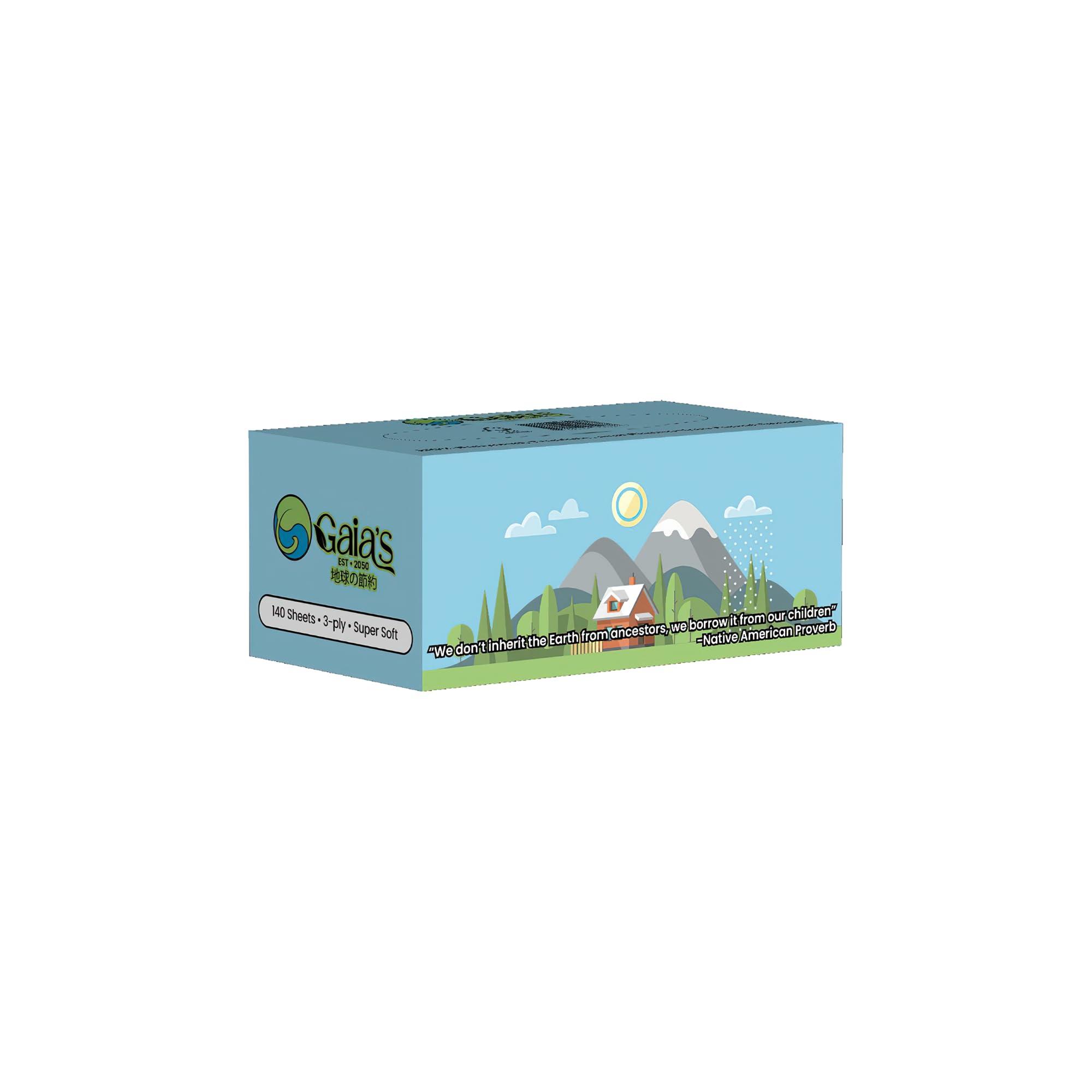 GAIA\'S Gaias Premium 3 Ply Facial Tissues, Strong and Soft, 140 Sheets (1680 Sheets - 12 Pack) Made From Recycled Paper, Zero Plastic Packaging, Eco-Friendly, Sustainable, Non-Lotion Bulk Pack