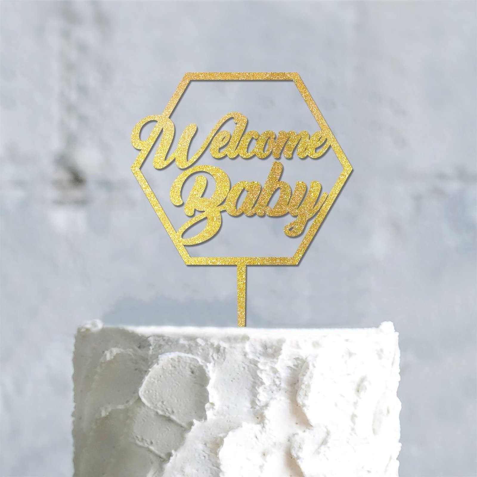 LetusZhogo Custom Welcome Baby Cake Topper Golden Glitter Baby Shower Cake Topper Girl Baby Shower Party Decoration Baby Boy Shower Cake Topper