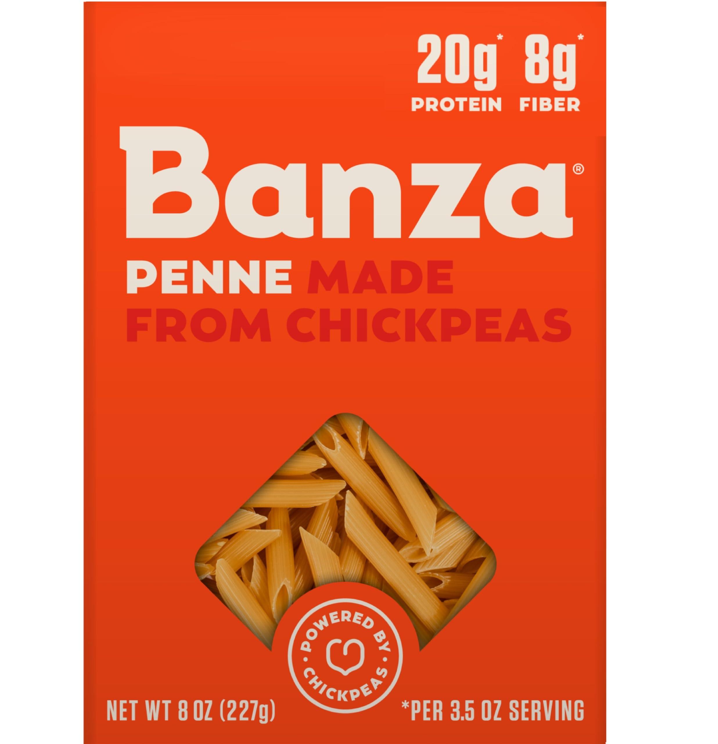 Banza Banza Gluten-Free Chickpea Pasta, Penne 20g Protein | Lower Carb | High Fiber | High Protein | Plant Based Pasta | 8oz (Pack of 6)