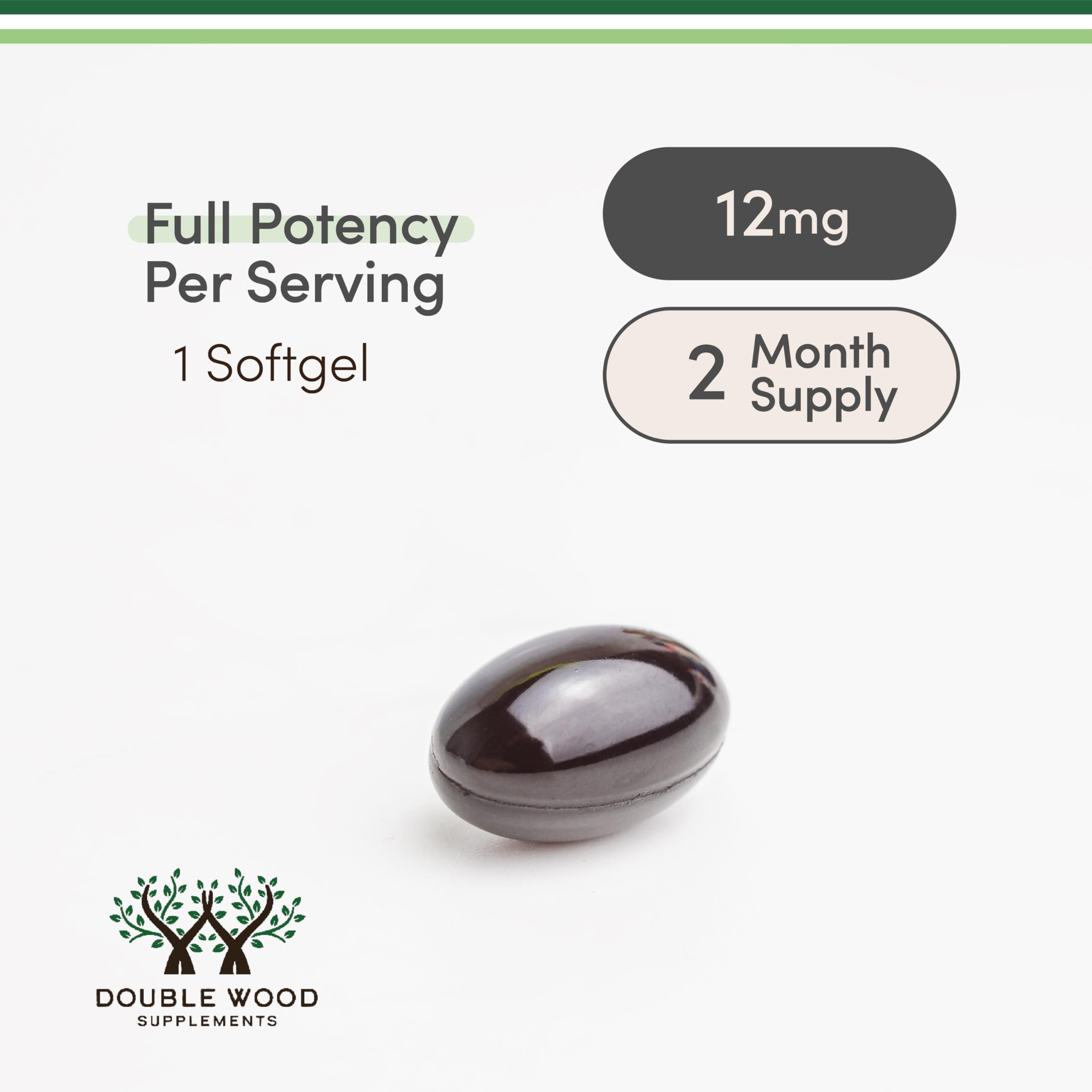 Double Wood Supplements Astaxanthin 12mg Max Strength (AstaReal: Natural Patented Astaxanthin with 70+ Human Clinical Trials - World's Most Studied Brand) Grown, Harvested, and Made in The USA (Astaxantina) by Double Wood