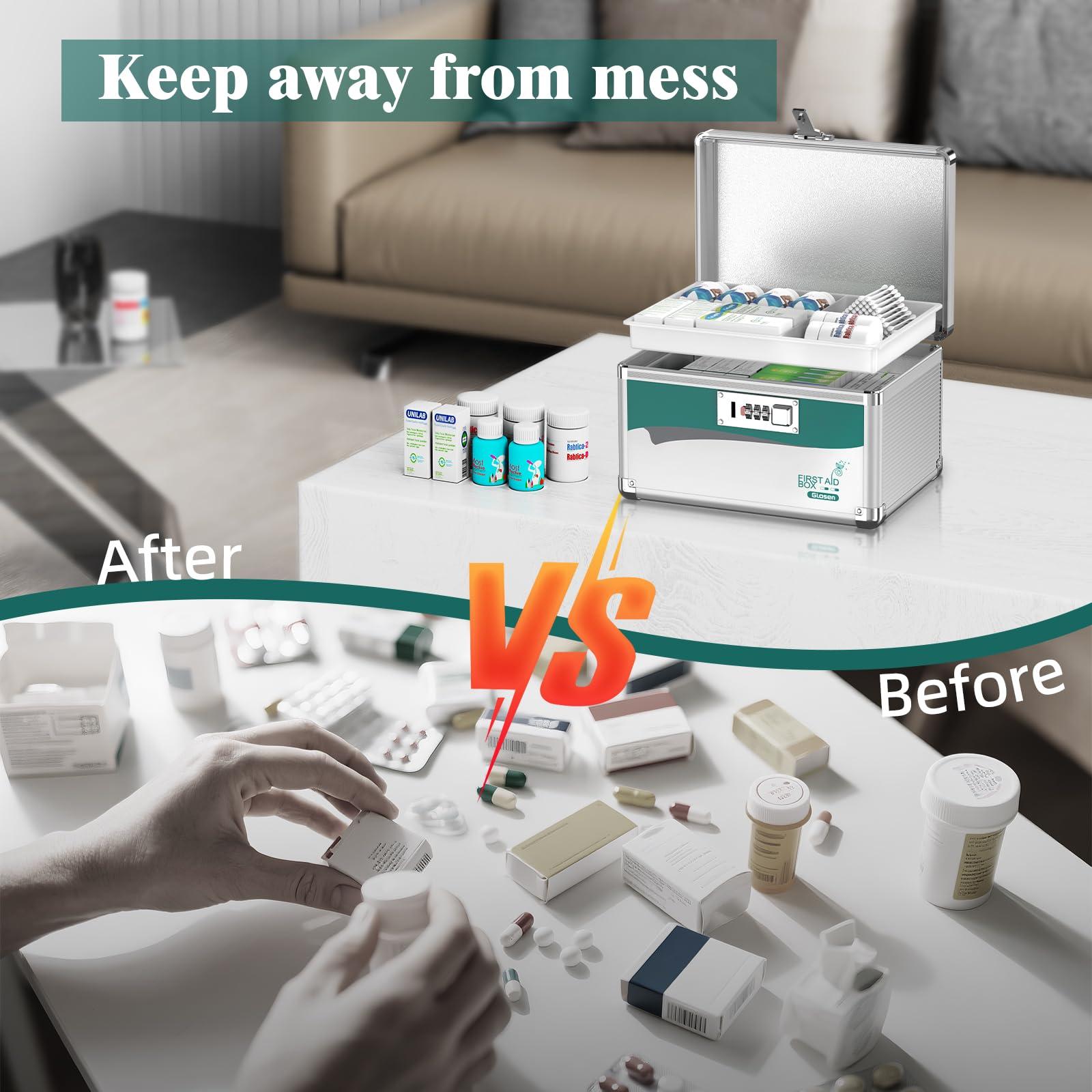 Glosen Glosen Medicine Lock Box with Combination Lock, Medication lock boxSmall 10x6.7x6.7 Inch medicine safe lock box,medical box organizer