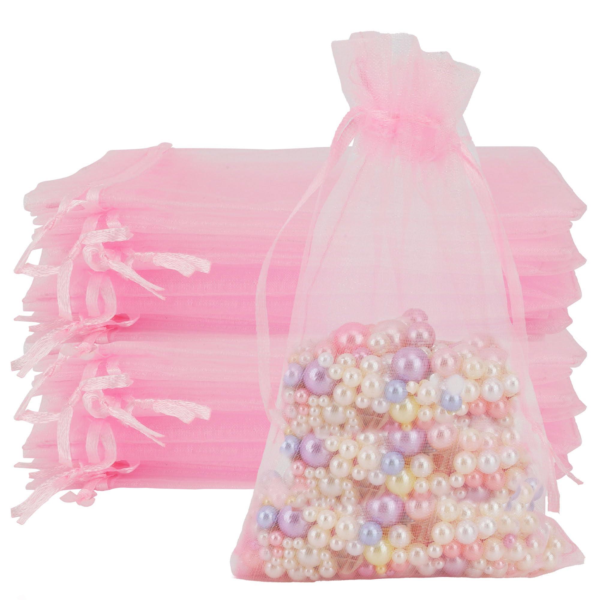 muyurra Organza Bags 4x6,50Pcs Sheer Mesh Bags Drawstring,Small Mesh Gift Bags,Drawstring Gift Bags, Wedding Favor Bags, Candy Bags Pouches for Party, Birthday,Festival,Soaps, Makeup, Wrapping Supplies,Pink