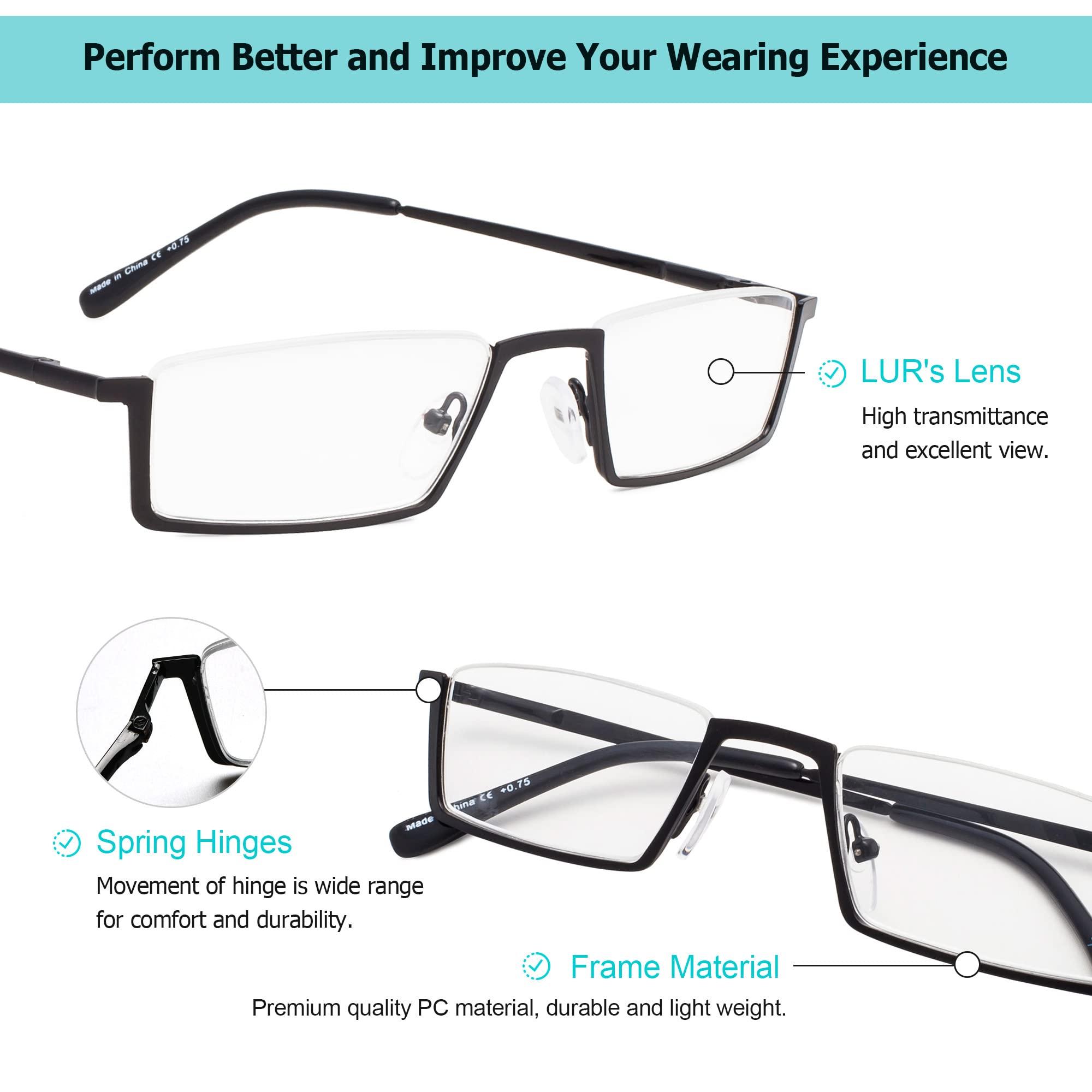 LUR LUR 3 Packs Half-rim Metal Reading Glasses + 4 Packs Classic Reading Glasses(Total 7 Pairs Readers +0.75)