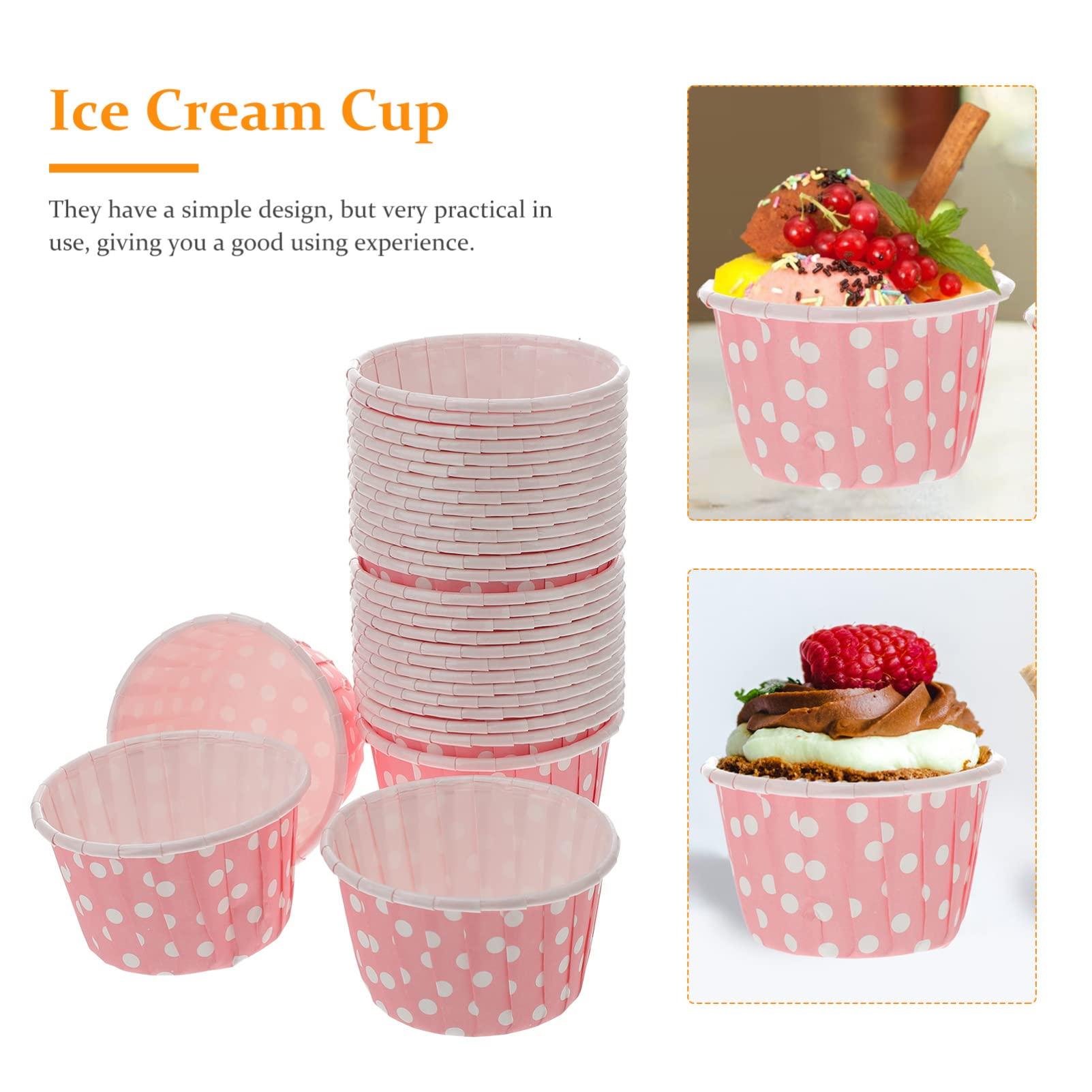 Housoutil Housoutil 50pcs Ice Cream Cups Paper Appetizer Cup Diy Baking Supplies Dessert Tasting Cup Mini Muffins Mini Plates Food Molds Salad Paper Cups Paper Dessert Container Pink Pudding Candy Cup