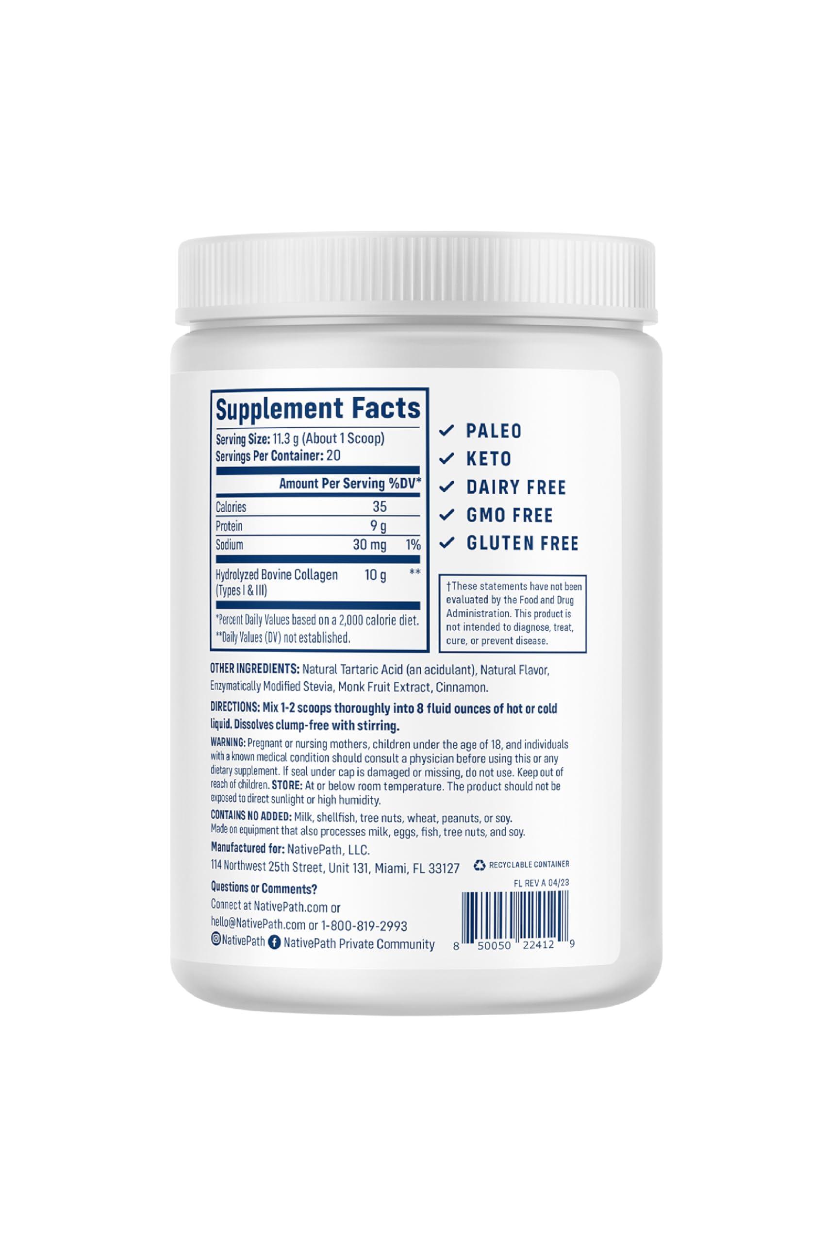 NativePath NativePath Collagen Peptides - Hydrolyzed Type 1 & 3 Collagen. Keto & Paleo Grass-Fed Protein Powder for Hair, Skin, Nails, Bones, Joints, Digestion and More - No Gluten or Dairy (Peach, 226g)