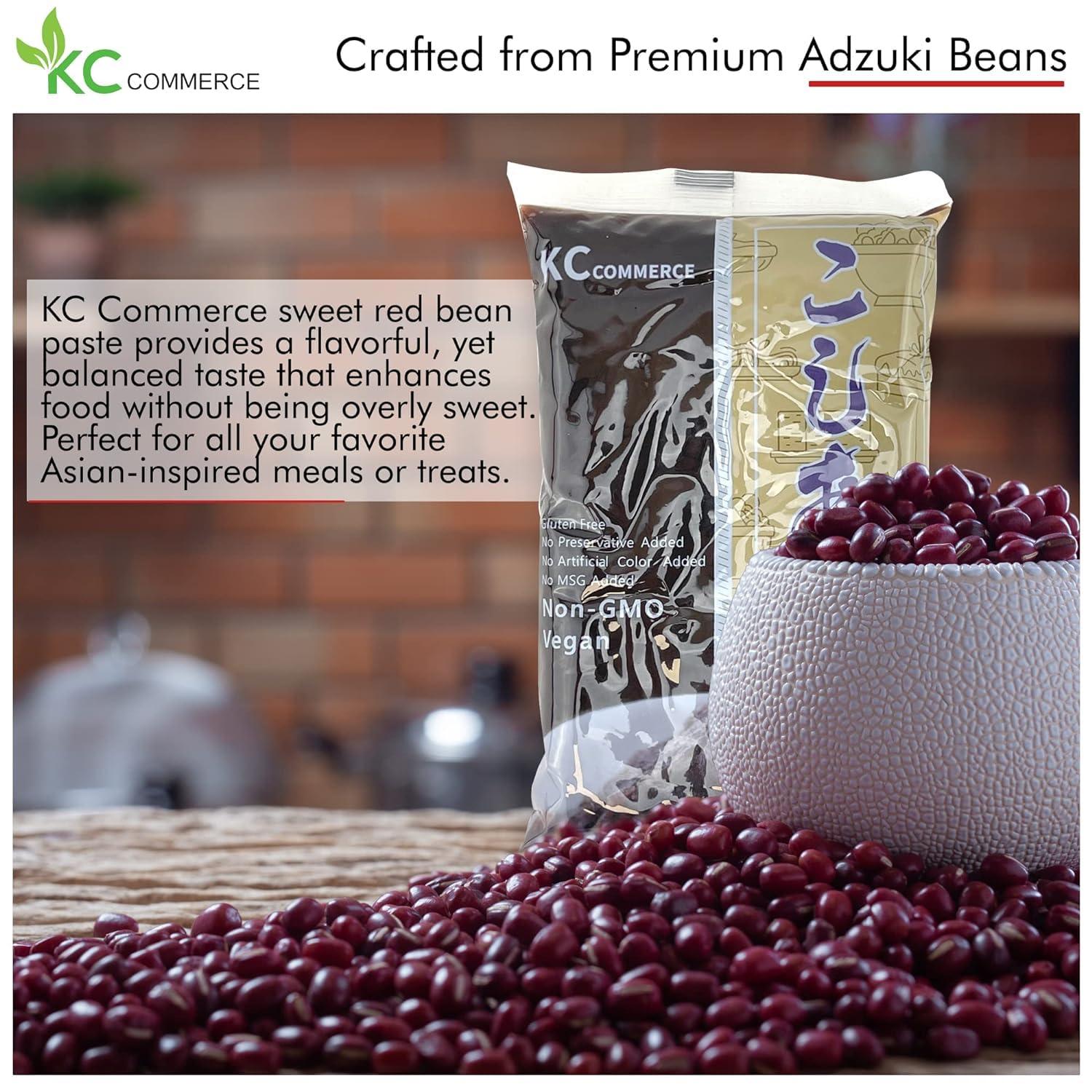 KC Commerce Sweetened Red Bean Paste - Adzuki Beans, Japanese Mochi Rice Cake Sweets Anko, Mashed TSUBUAN, VEGAN & GLUTEN-FREE, NO PRESERVATIVE, NO-MSG, NON-GMO, 14.11oz (Pack of 3 (Coarse))