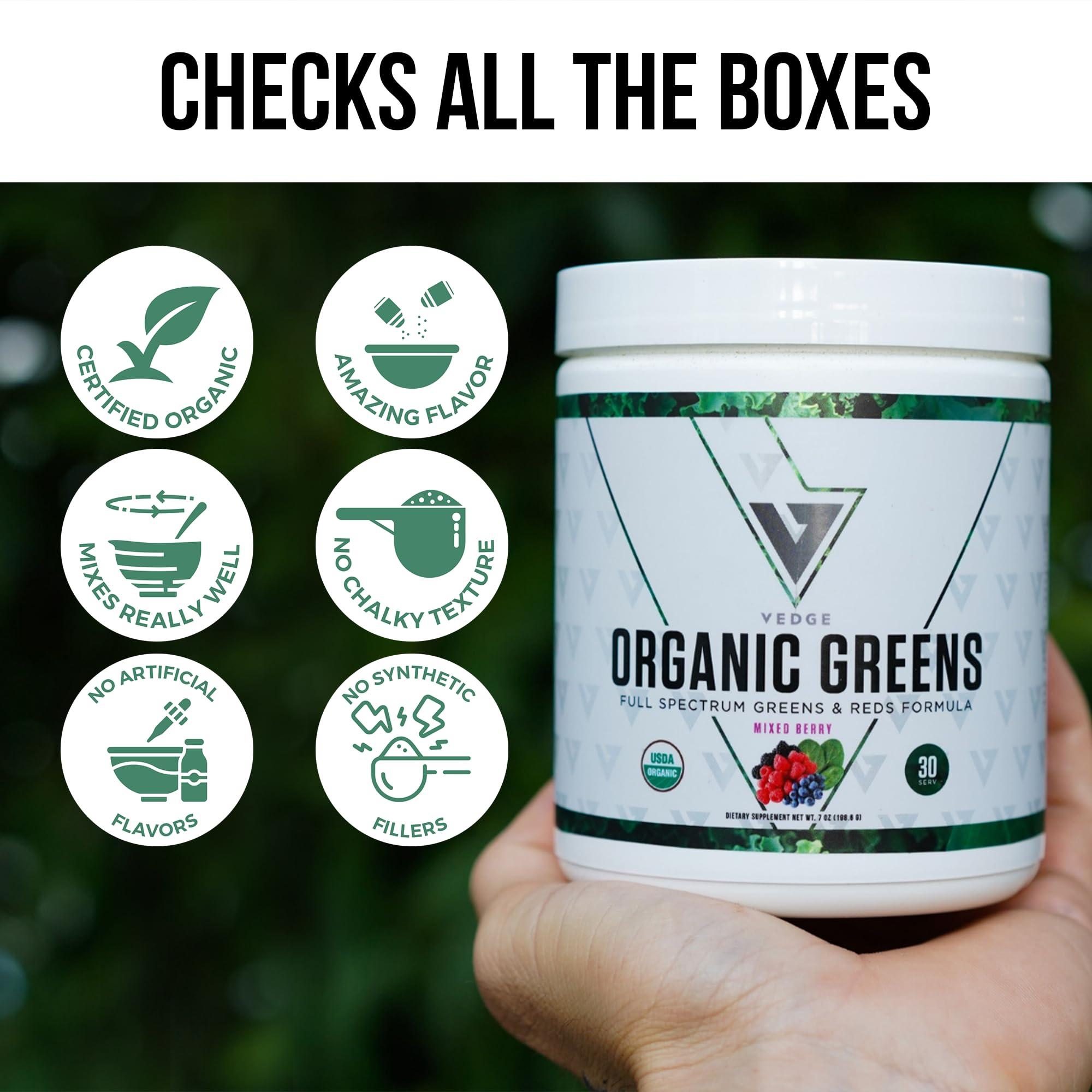 vedge Vedge Nutrition Organic Greens - Vegan Plant-Based Greens Superfood Powder - Drink Mix for Energy, Antioxidants & Recovery - Full Spectrum Greens for Athletes - 30 Servings - Mixed Berry Flavor