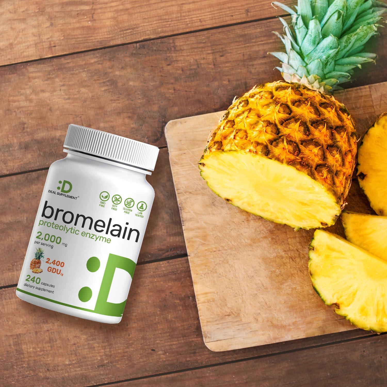 DEAL SUPPLEMENT Bromelain Supplement 2,000mg Per Serving, 240 Capsules  Natural Proteolytic Enzymes from Fresh Pineapple  Supports Nutrient Digestion