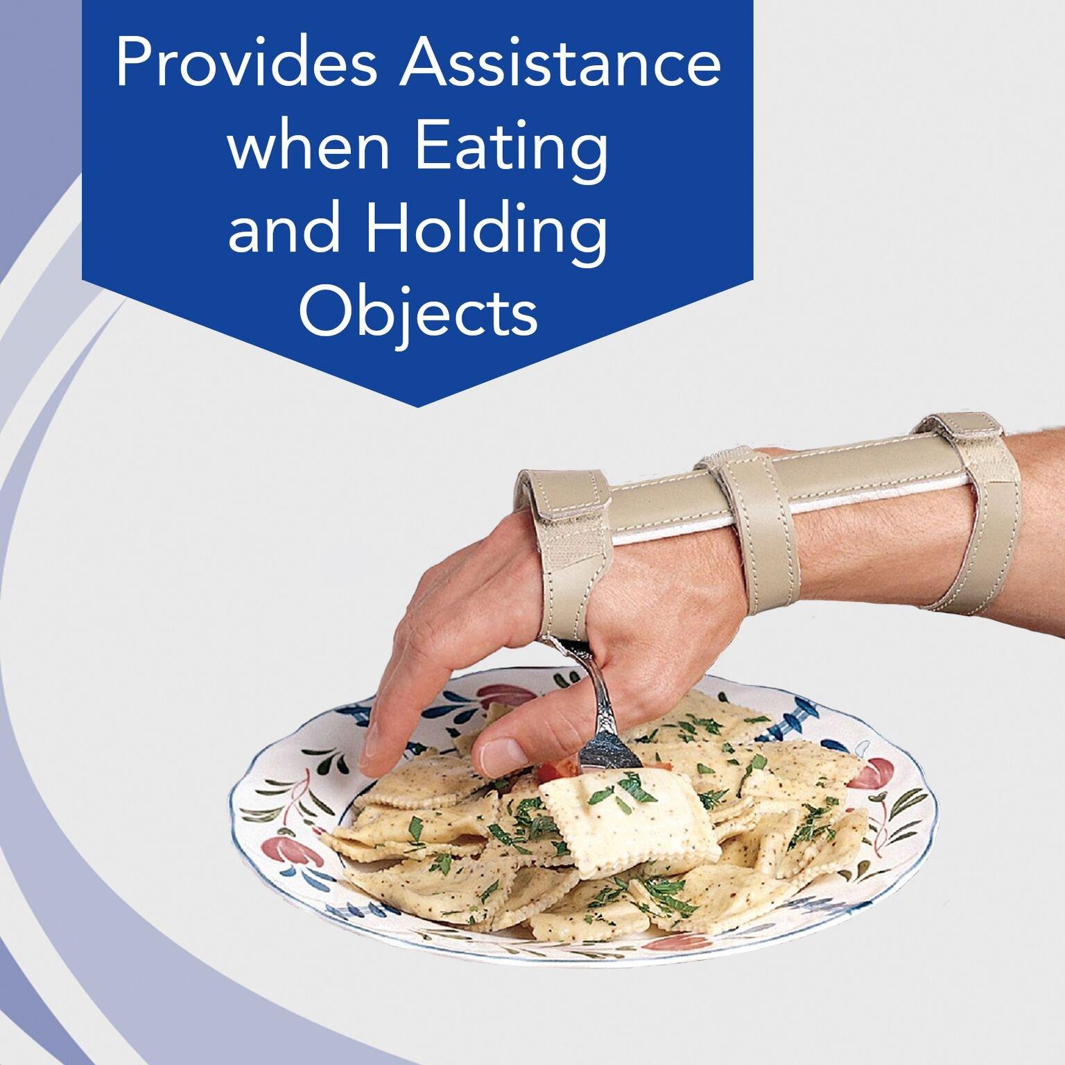 Sammons Preston Sammons Preston Economy Wrist Support with Utensil Holder Pocket for Right Hand, Leather Covered Metal Wrist Splint & Kitchen Aid for Carpal Tunnel & Hand Injuries, Stabilize Right Wrists, Large 3.5\"