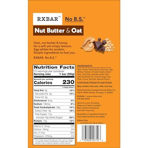 RXBAR RXBAR Nut Butter and Oat Protein Bars, Protein Snacks, Snack Bars, Dark Chocolate Peanut Butter, 23.2oz Box (12 Bars)