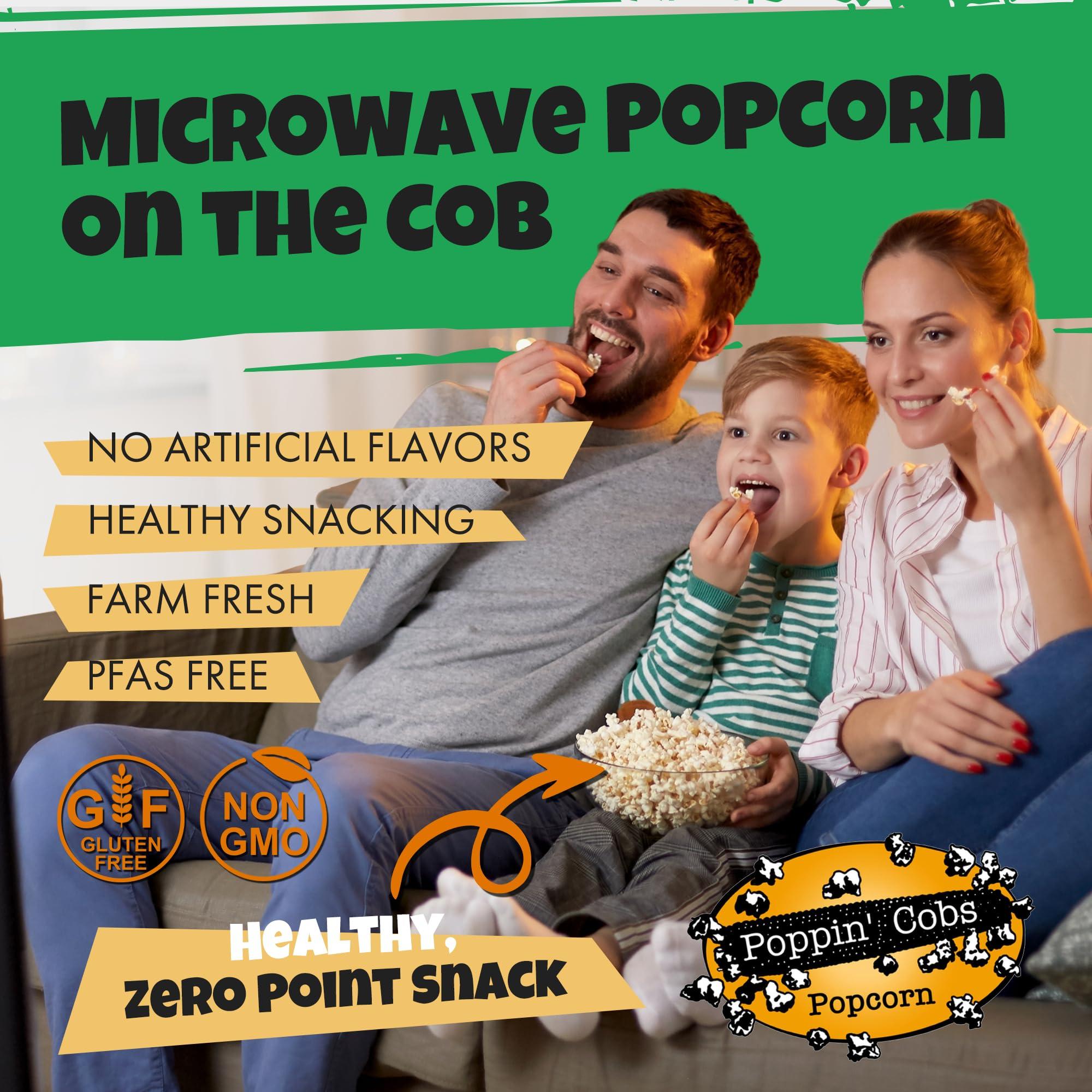 Poppin' Cobs Microwave Popcorn on the Cob - Pops off the Cob | Poppin\' Cobs Popcorn | Individually Wrapped Popcorn Cobs with 3 Bags For Popping | Single Ingredient | Gluten Free | Non-GMO | Single Harvest | Farm Fresh | Farmer Owned
