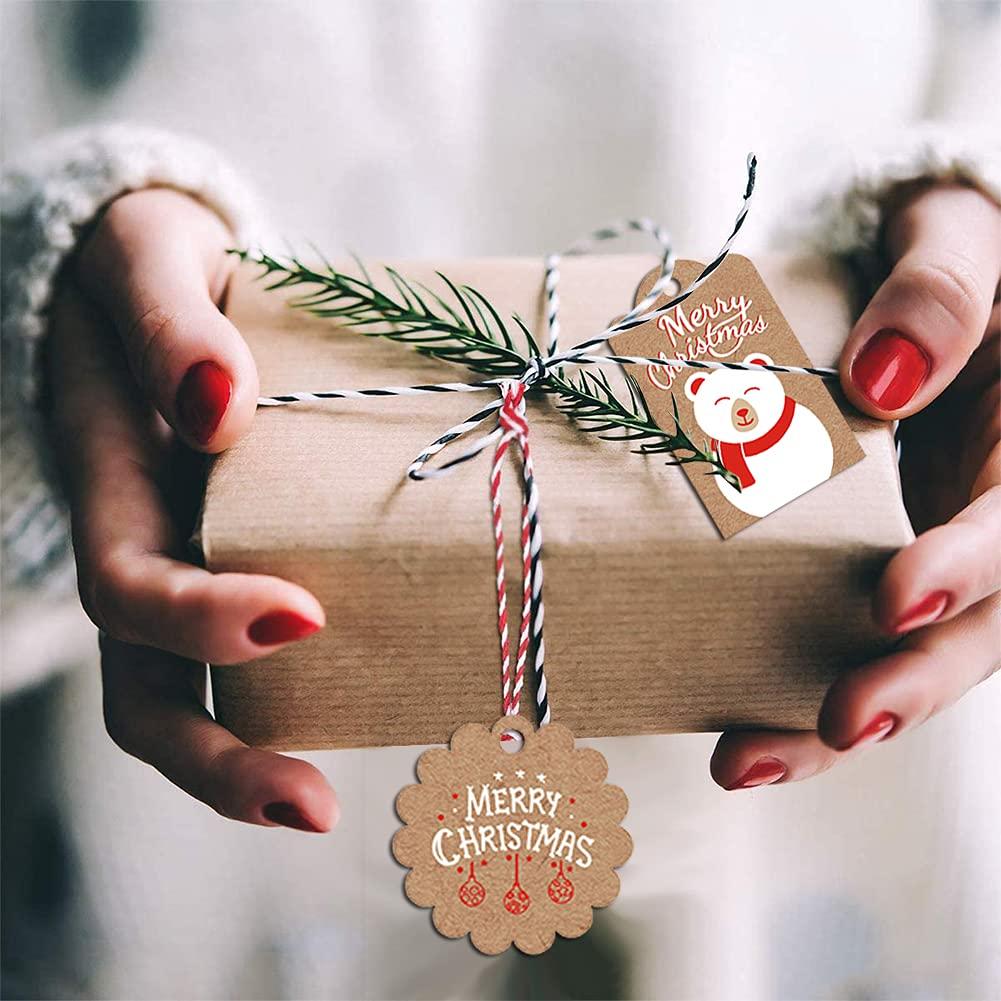 TrlaFy 120PCS Christmas Gift Tags Brown Kraft Paper Christmas Gift Tags Hanging Name Tags Labels with Twine String for Christmas Gift Wrap, DIY Arts and Crafts, Wedding