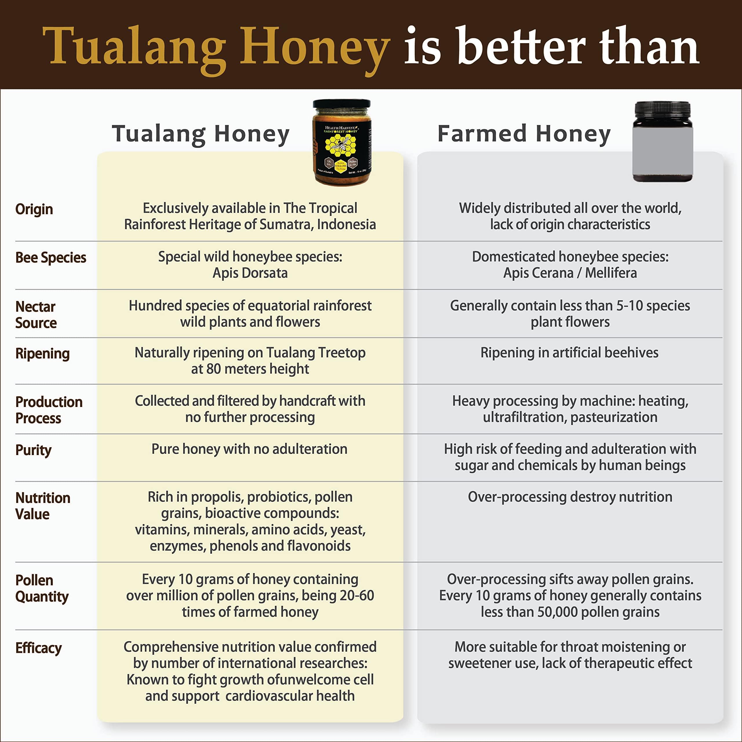 Health Harvest Tualang Yellow Honey 1.8oz (TA 9.5+, Pollen Count 2.4M+, Pollen Variety 100+) Mild Choice for Kids Growth, Wild-ripening on 250ft Treetop, Raw, Unpasteurised, Unfiltered