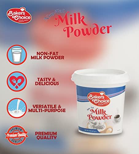 Baker\'s Choice Dairy Nonfat Dry Milk Powder - Instant Milk Powder For Baking, For Ice Cream, Coffee, Milkshakes, Desserts, and Fruit Shakes - Kosher - 8 oz. - By Bakers Choice