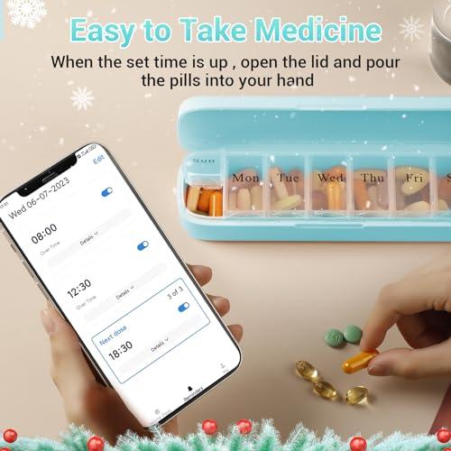 Daviky Daviky Smart Pill Organizer with Alarm, Bluetooth Daily Once a Day Pill Box 7 Day with APP, Weekly Travel Pill Case, Portable Pill Reminder for Medicines, Supplements and Vitamins(Green)