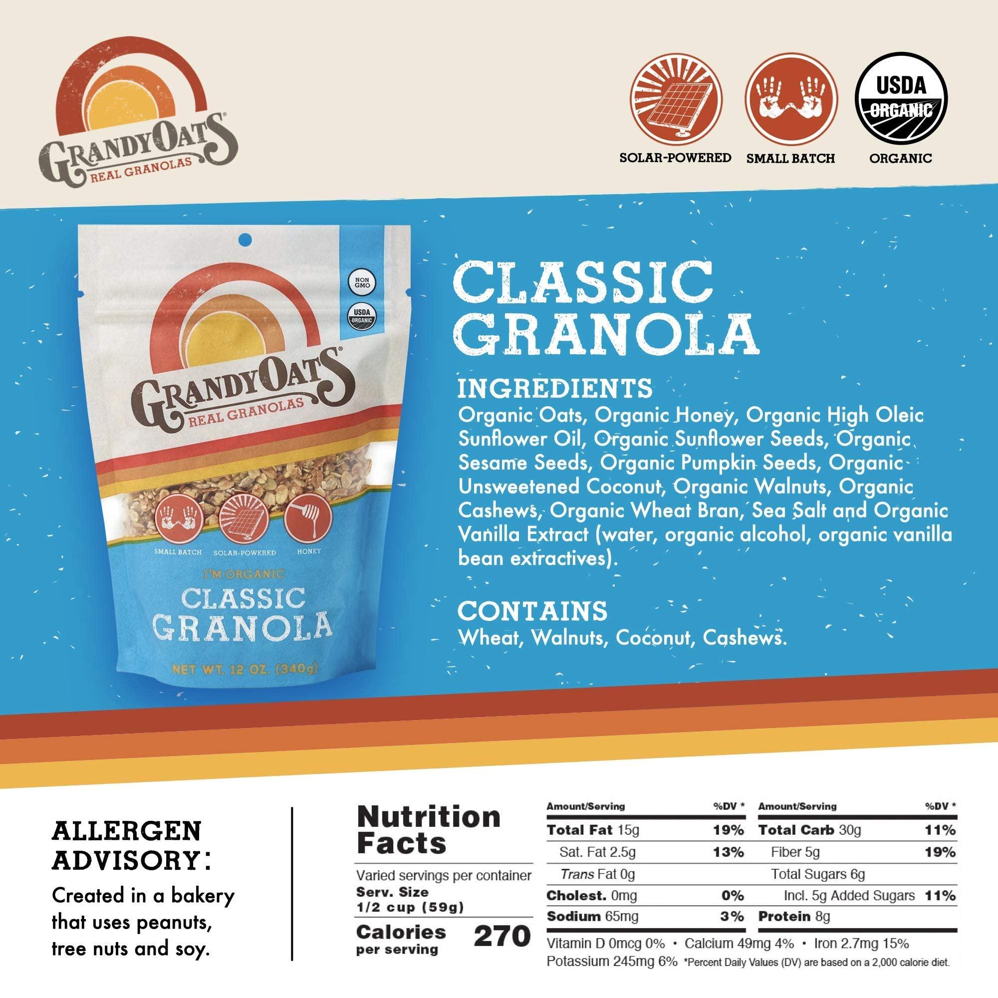 GrandyOats Grandy Oats Organic Granola,10lb Bulk Bag - Classic Granola with Organic Oats, Pumpkin Seeds, Walnuts & Cashews - Low Sugar, Dairy Free, High Protein Granola, Non-GMO & Kosher - 160 OZ