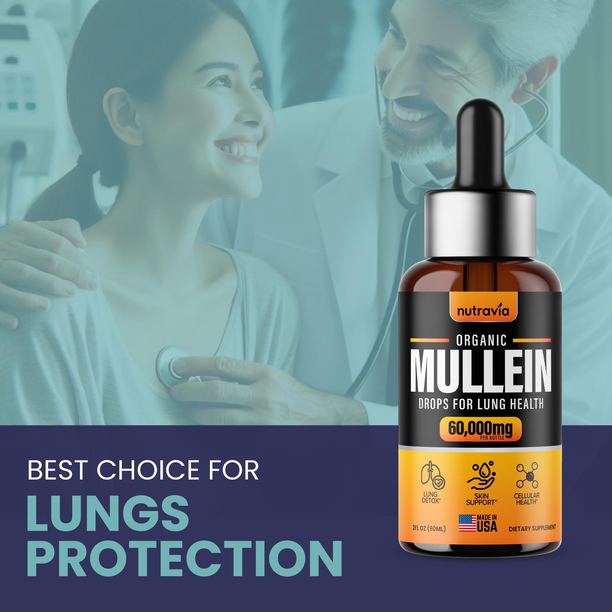 Nutravia Mullein Drops For Lungs - Extra Strength Organic Mullein Leaf Extract Tincture for Lung Health, Detox, Immune & Respiratory Support Better Lung Formula, Made in USA, Mullin Supplement Drops (2oz)