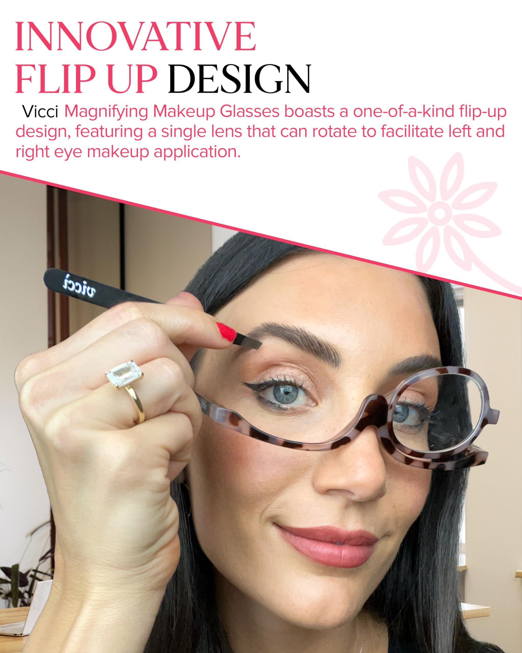 VICCI VICCI Makeup Reading Glasses | Cosmetic Readers Flip Up Lens Magnifying Eyeglasses for Women | Dual-Purpose Functionality, Lightweight Makeup Glasses Offer Distortion-Free Vision +1 | Tortoise
