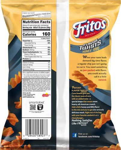 Fritos Fritos Twists Honey BBQ Flavored Corn Chips Bag, 9.25 Ounce