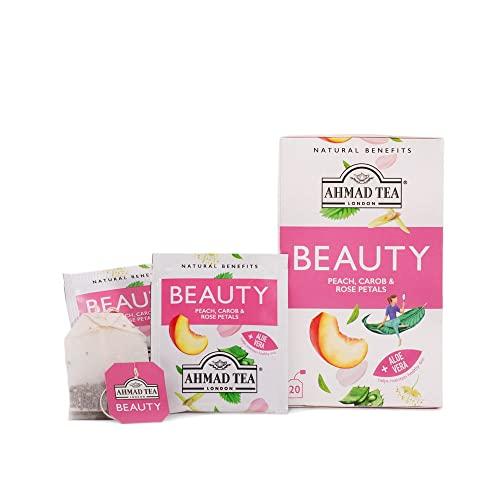 Ahmad Tea Ahmad Tea Herbal Tea, Peach, Carob, and Rose Petals 'Beauty' Natural Benefits Teabags, 20 ct (Pack of 6) - Decaffeinated & Sugar-Free