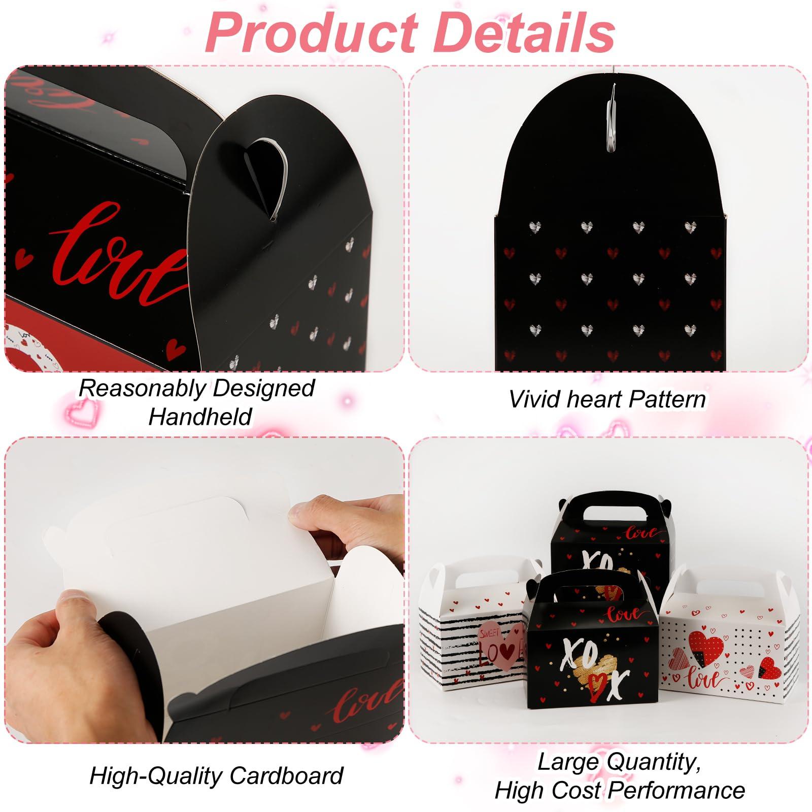 PEUTIER PEUTIER 12pcs Valentine\'s Day Gift Box, Heart Theme Candy Boxes Love Printed Bakery Boxes Sweet Colorful Goody Bag Cookie Treat Cardboard Box for Kids Party Favor Classroom Exchange Prizes