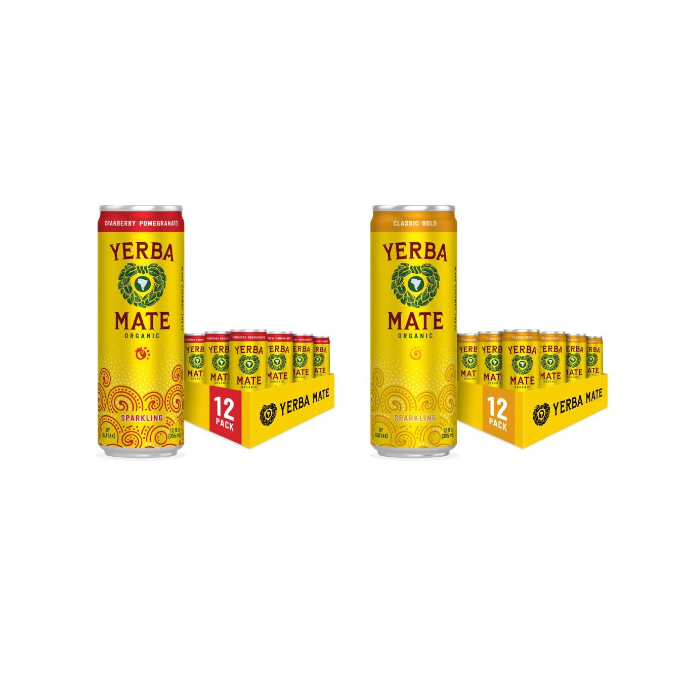 Guayaki Guayak Organic Yerba Mate Clean Energy Drink Alternative Bundle, Cranberry Pomegranate & Grapefruit Ginger Flavors, 12 Oz (Pack of 24), 80mg Natural Caffeine, Smooth Energy & Focus