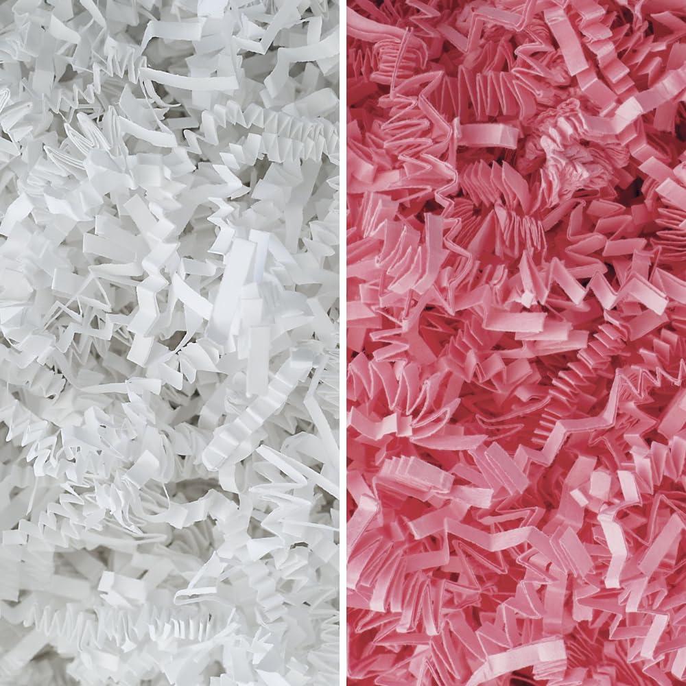MagicWater Supply MagicWater Supply - White & Light Pink (1 LB per color) - Crinkle Cut Paper Shred Filler great for Gift Wrapping, Basket Filling, Birthdays, Weddings, Anniversaries, Valentines Day