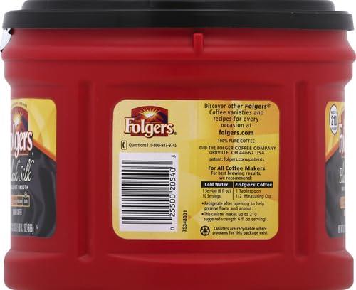 Folgers Folgers Black Silk Coffee, Dark Roast, 24.2 Ounces Per Canister