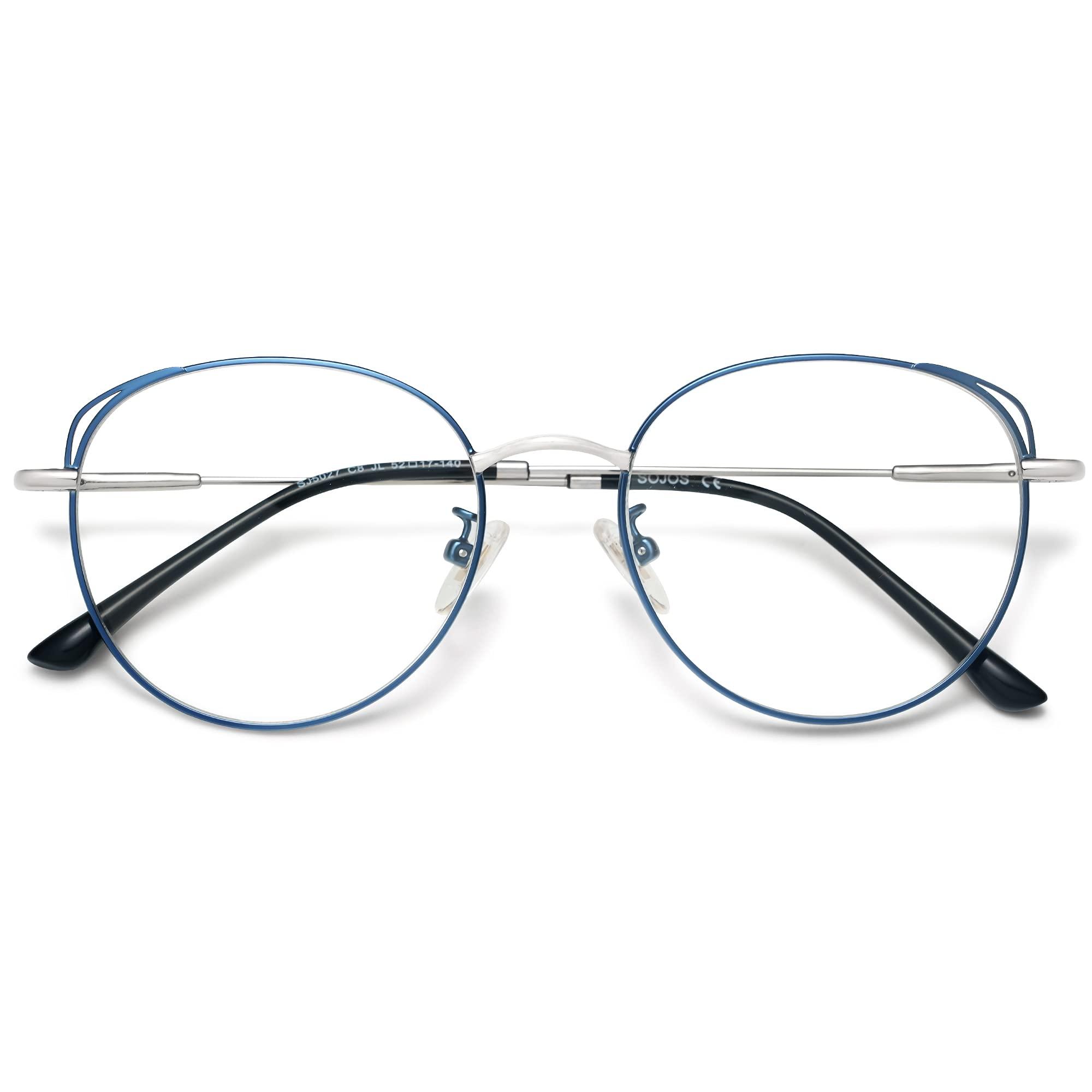 SOJOS SOJOS Cat Eye Blue Light Blocking Glasses for Woman Hipster Metal Frame Womens Eyeglasses She Young SJ5027, Blue&Silver Frame/Anti-Blue Light Lens
