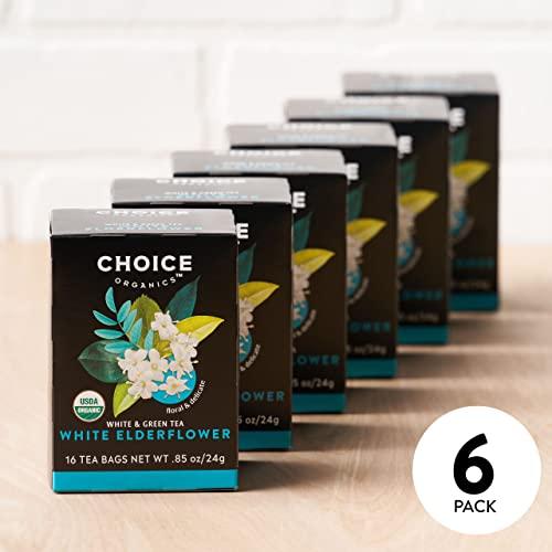 Choice Organics Choice Organic White Elderflower & Green Tea, Caffeinated, 16 Bags (Pack Of 6)