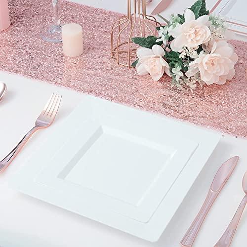 ricpok ricpok Disposable Square Plastic Plates - 100 Pack - 50 x 9.5 Dinner and 50 x 6.5 Salad Combo Plate - Premium Heavy Duty - Fancy and perfect for a Party, Wedding, or Birthday