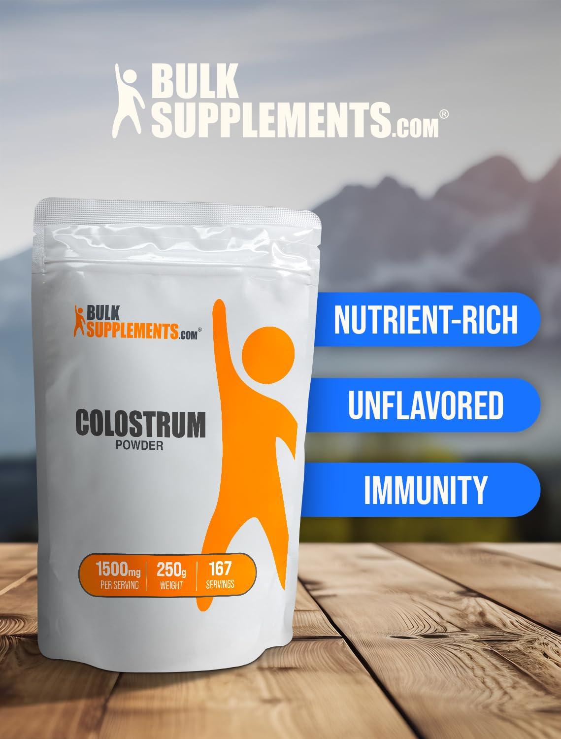 BulkSupplements BulkSupplements.com Colostrum Powder - Colostrum Supplement, Bovine Colostrum Powder - for Gut & Immune Support, Gluten Free - 1500mg per Serving, 250g (8.8 oz) (Pack of 1)