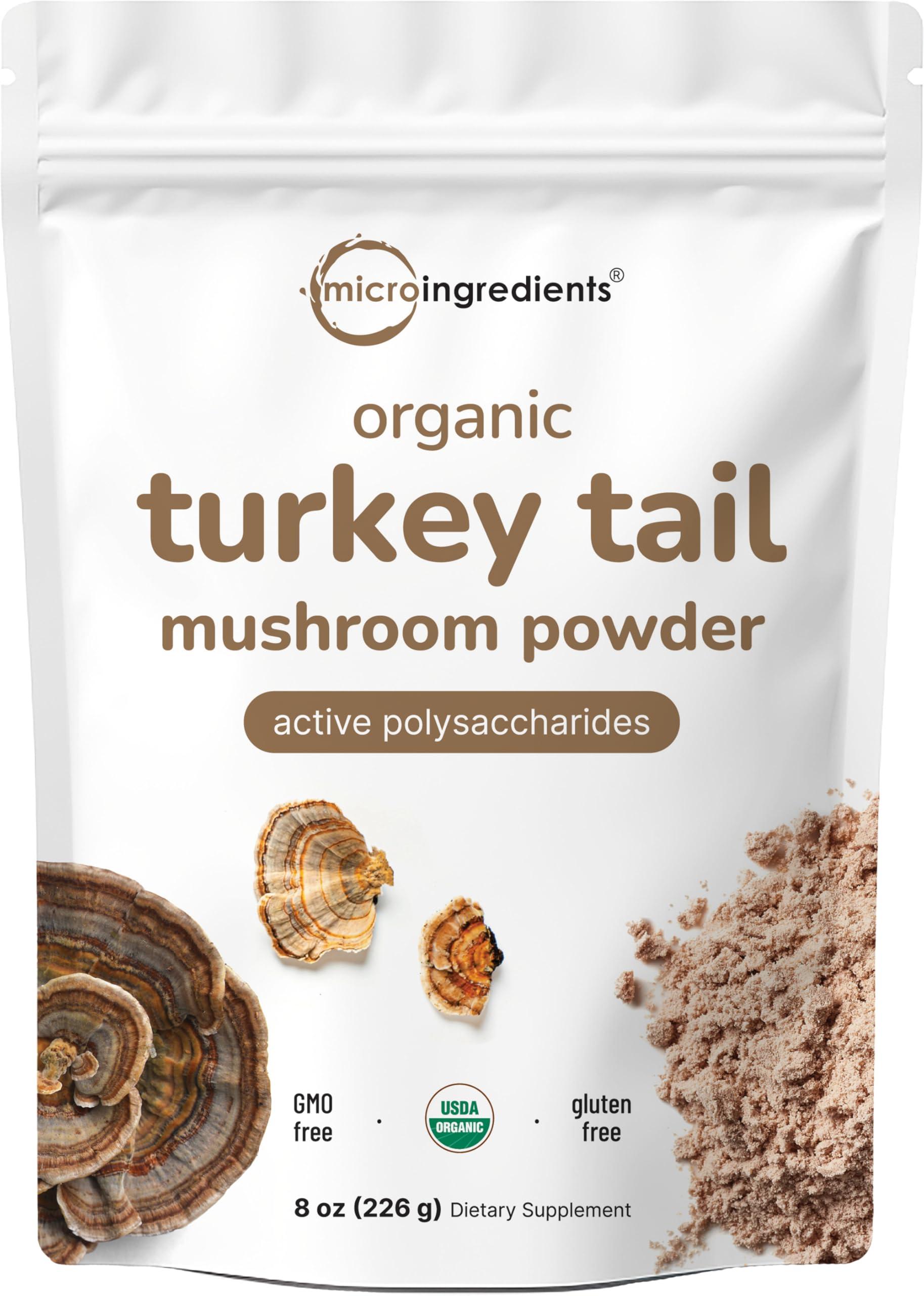 Micro Ingredients Micro Ingredients Organic Turkey Tail Mushroom Powder (50:1 Extract), 8 Ounce | Freeze Dried with Active Polysaccharides, Supports Immune Response & Cellular Level, Pet Friendly