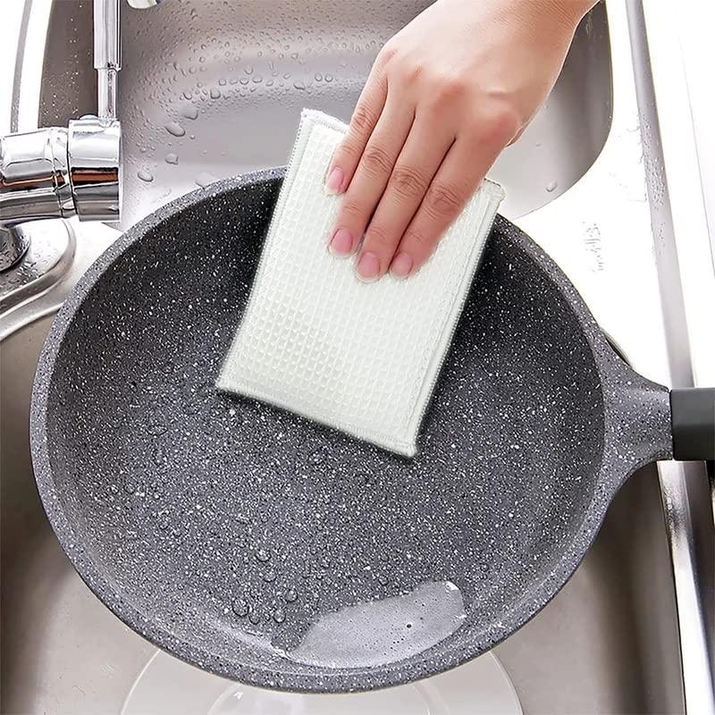 FGFG 6 Pack Reusable Kitchen Sponge, Durable Bamboo Sponges for Washing Dishes, Natural Bamboo Fiber Dish Scrubber Brush (Light Yellow)