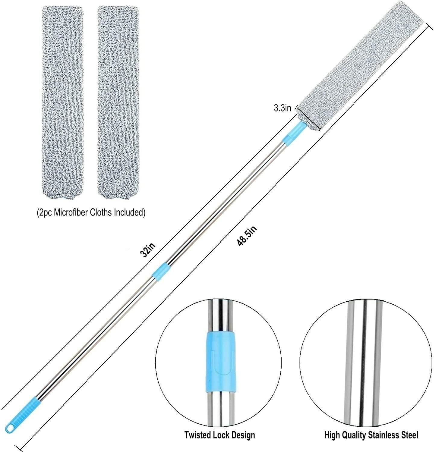 ARAINY Retractable Gap Dust Cleaner Under Appliance Microfiber Duster Dust Brush with Extension Pole (36 to 49 inches) Cleaning Duster for Bed High Ceilings Furniture Bottom Household Gap Duster Gray