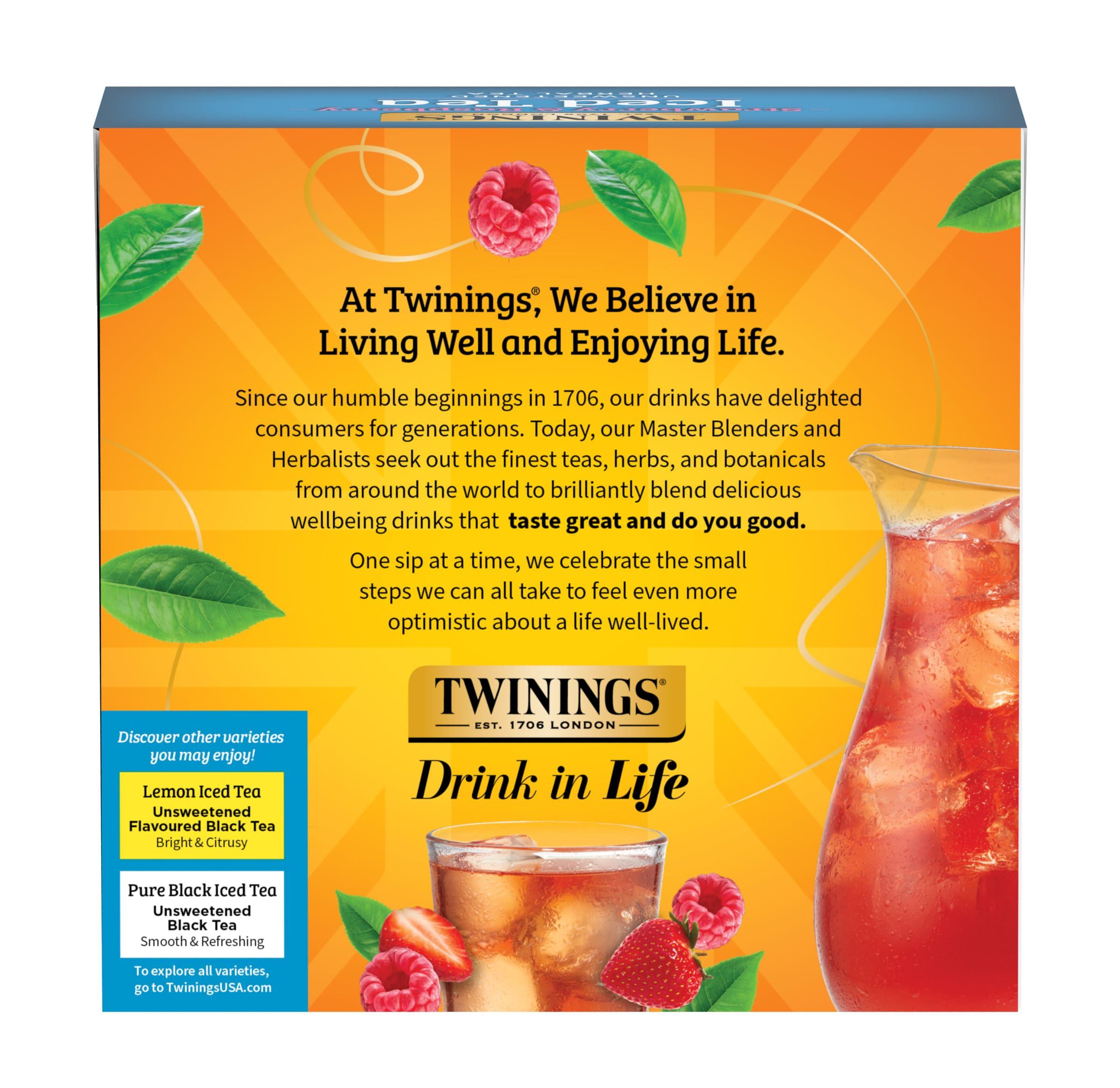 Twinings Twinings NEW Strawberry & Raspberry Herbal Iced Tea, 72 Deliciously Unsweetened Tea Bags, Makes 18 Pitchers or 144 Servings, Caffeine-Free, 72 Count (Pack of 1)