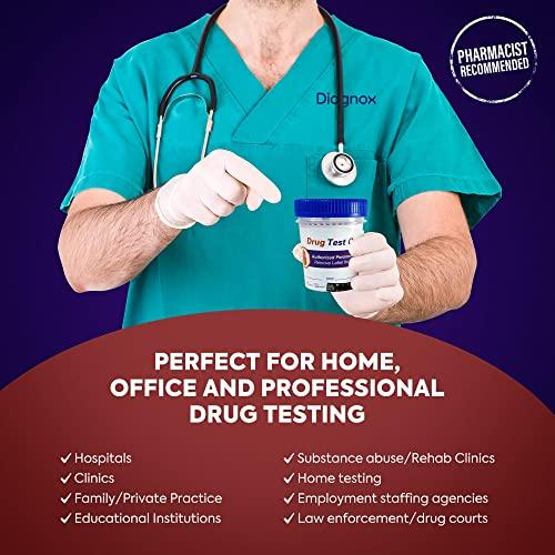 DIAGNOX HEALTH Accurate Urine Drug Test Kit - 10 Panel at Home Drug Test Cup with Clicker & Temperature Strip - CLIA Waived, 510k Cleared with SAMHSA Cutoff Levels [25 Test Cups]