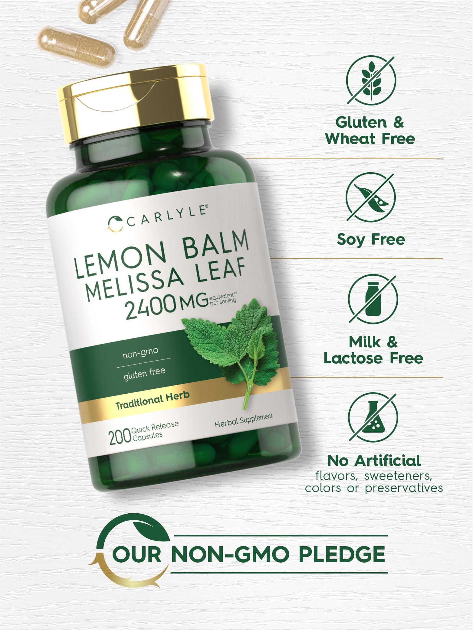 Carlyle Carlyle Lemon Balm Capsules | 200 Count | Non-GMO and Gluten Free Formula | Melissa Leaf Traditional Herbal Supplement | Super Concentrated Extract