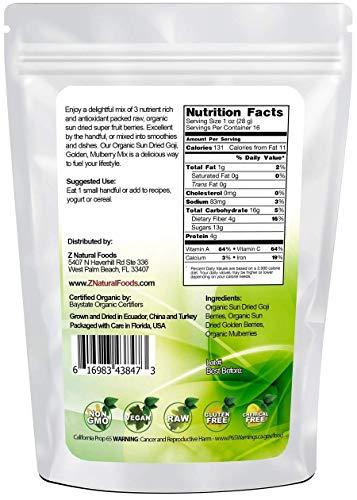 Z Natural Foods Sun Dried Organic Golden Berries - Gooseberries - No Sugar Added - Add To Yogurt, Salad, Trail Mix, Snacks - Raw, Vegan, Non GMO, Gluten Free, Kosher - 1 lb