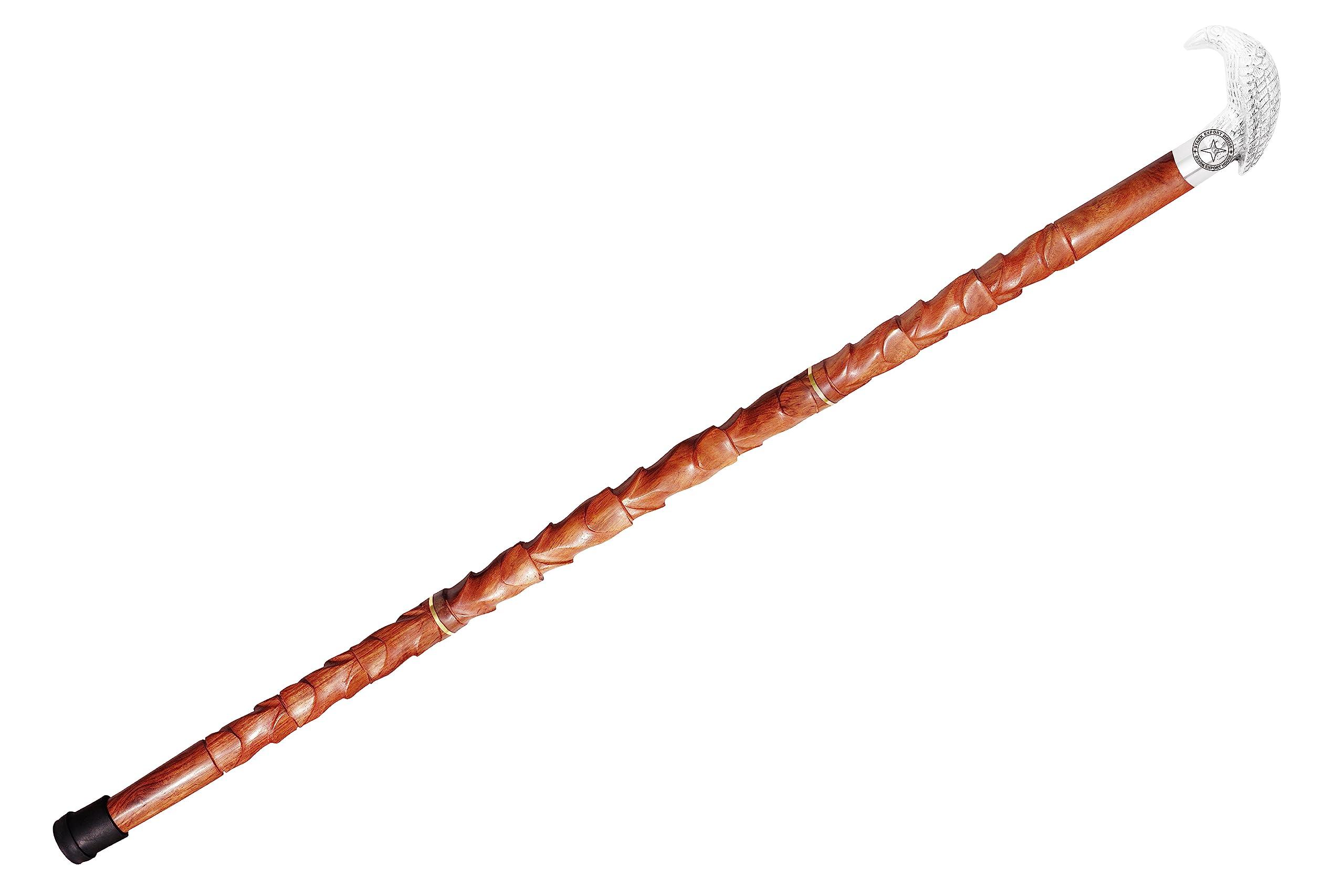 Stark Export House Nickel Brass Walking Cane Rosewood Designer Wooden Walking Stick with Brass Handle Gift for Men & Women 37 inch (FTYJ) (Brown 2)