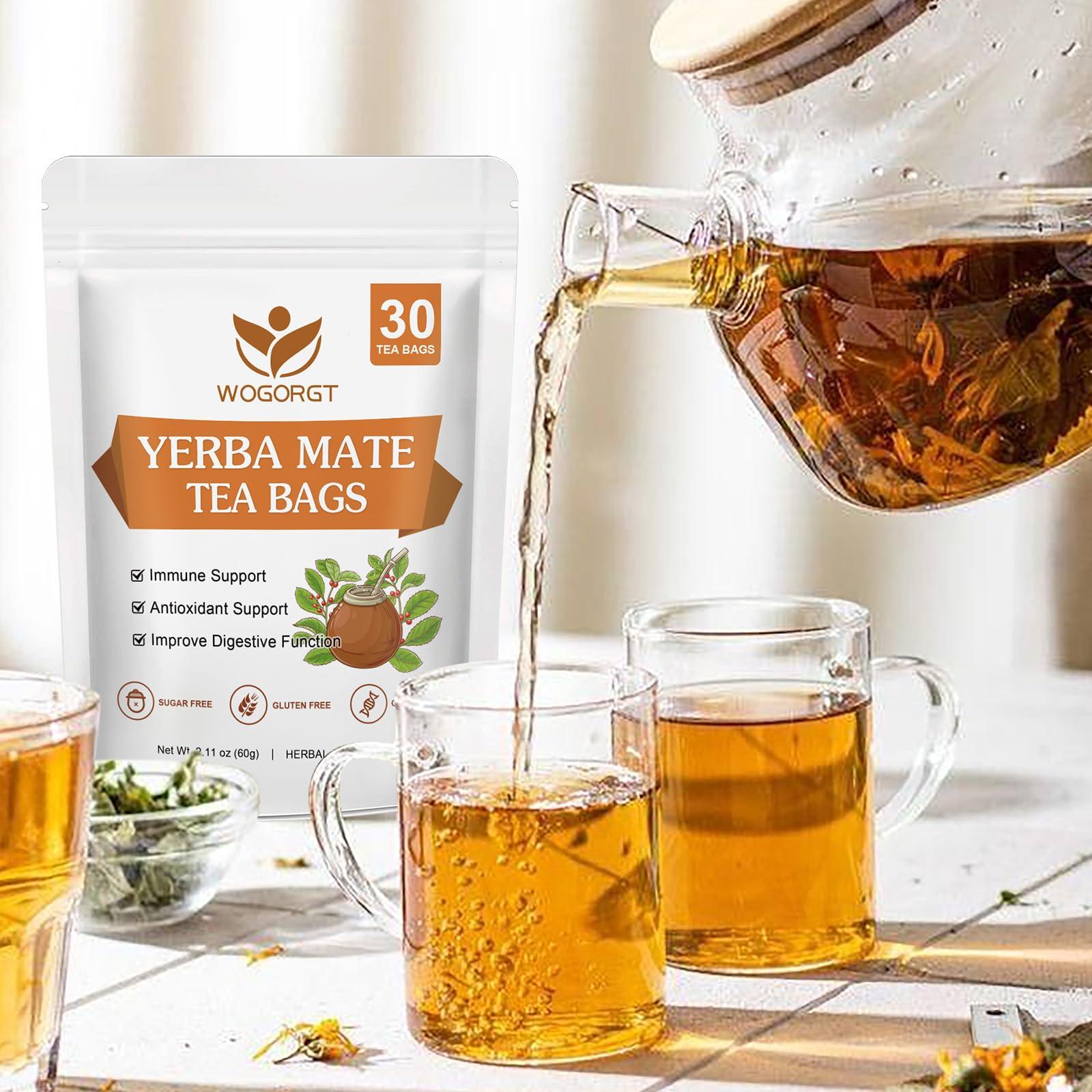 WOGORGT Yerba Mate Tea - Yerba Mate Herbal Supplement, Yerba Mate Leaf Tea Bags for Antioxidant, Detox, Digestion and Immune Support, Boost Energy - 30 Tea Bags