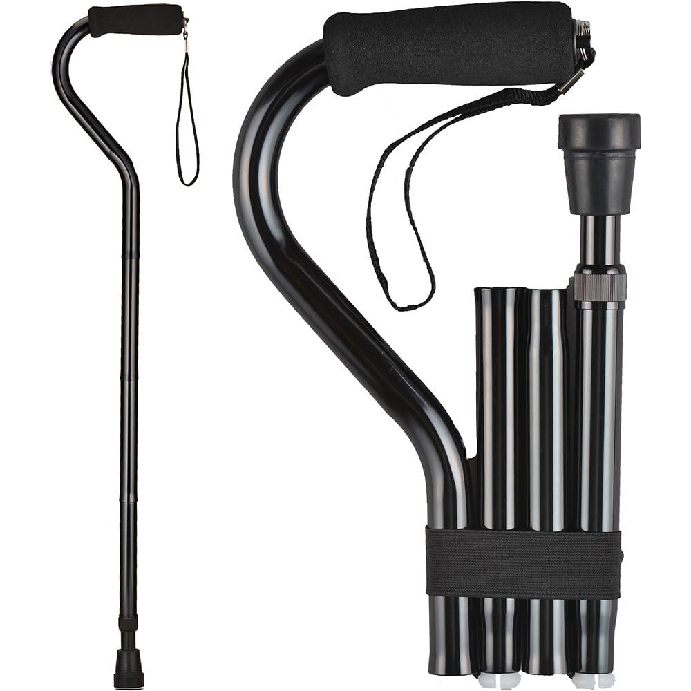 NOVA Medical Products NOVA Medical Products Folding Walking Cane with Soft Grip Handle and Carry Strap, Foldable and Adjustable Travel Cane with Offset Comfort Handle, Black (3060BK)