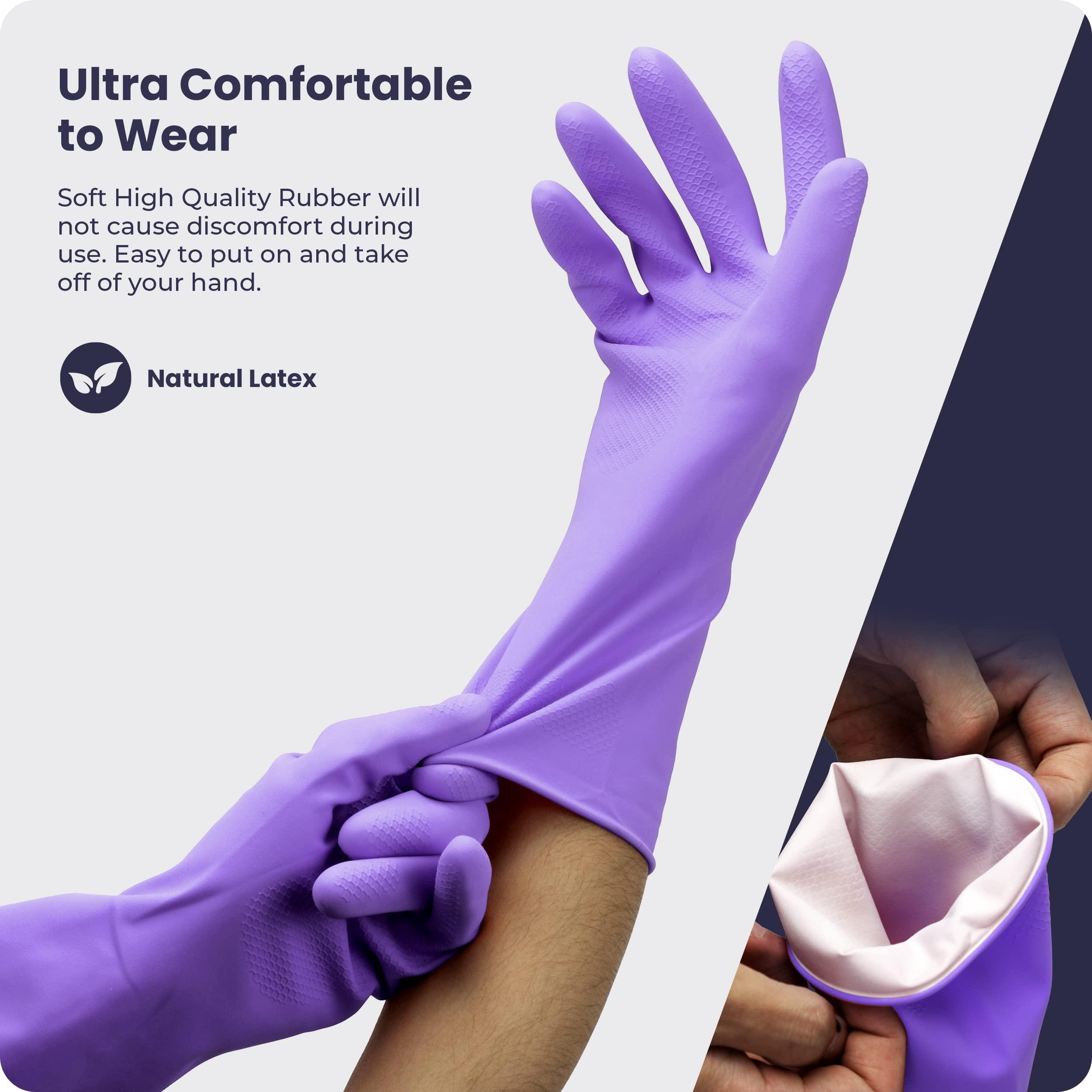 FMP Brands FMP Brands Cleaning Gloves, 6 Pairs Rubber Gloves for Washing Dishes, Non-Slip Dishwashing Gloves, Waterproof Reusable Latex Dish Gloves for Kitchen, Bathroom, Household, Gardening (Medium, Purple)