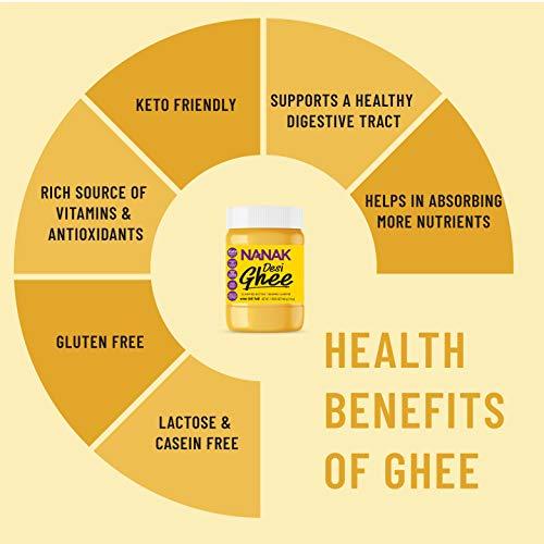 NANAK Nanak Desi Ghee Clarified Butter - Premium Quality, Keto Friendly, Certified Paleo, Lactose-Free, Source of Vitamins A & D Great Alternative for Butter Suitable for Cooking (28 oz)