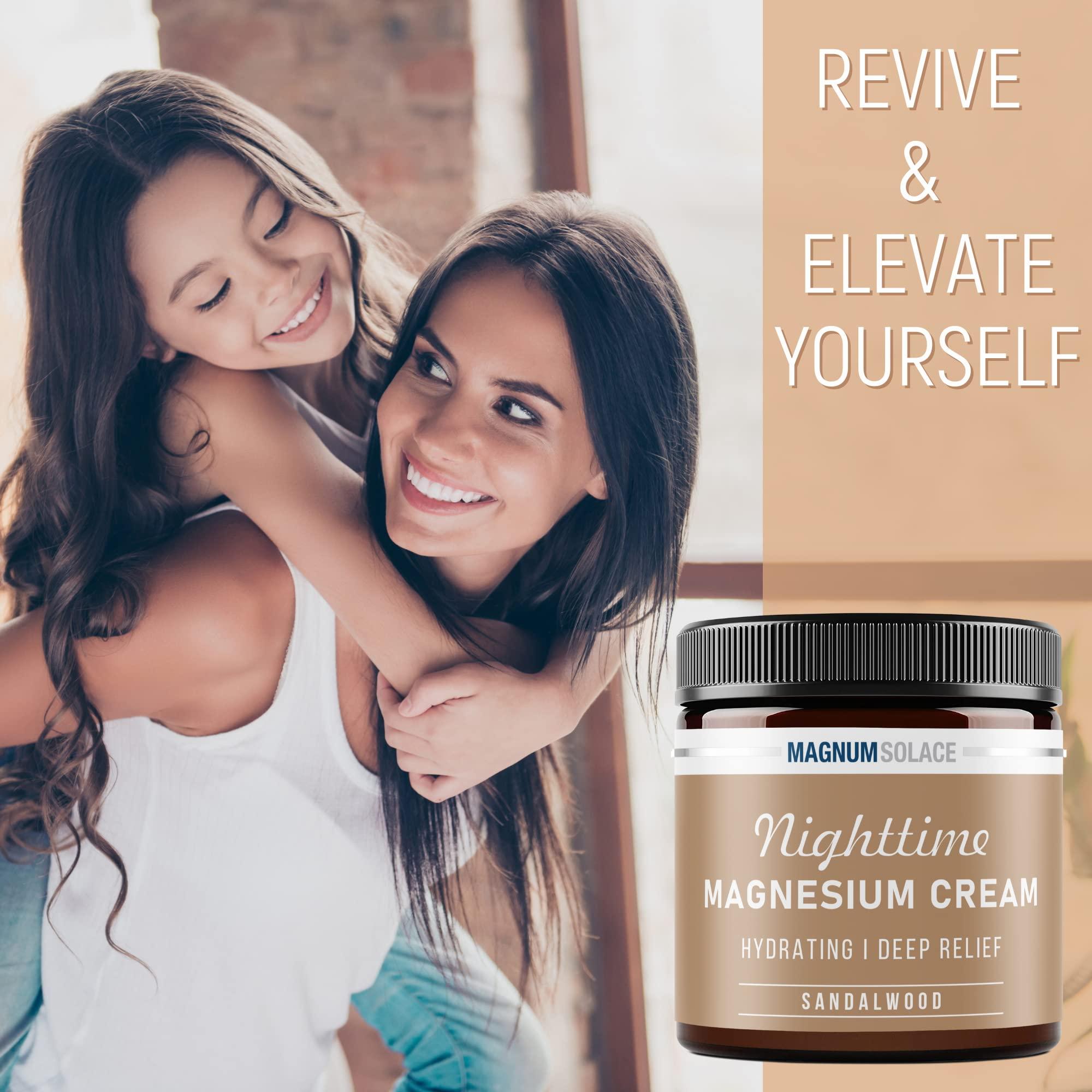 Magnum Solace Magnesium Lotion  Nighttime Magnesium Cream  Apply to Leg Muscles, Arms or Chest - Topical Magnesium Chloride  USA Made and Safe for Kids (Sandalwood)