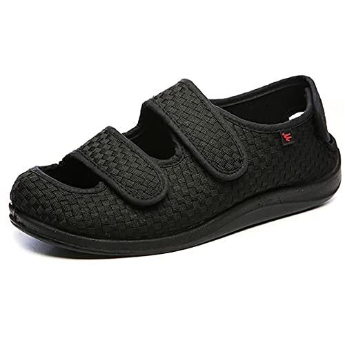 ZJING ZJING Diabetic Recovery Slippers for Men, Adjustable Orthopedic Wide Width Walking Shoes for Arthritis Edema Swollen Feet Elderly Men, Heel and Foot Pain Relief,Black,7.5