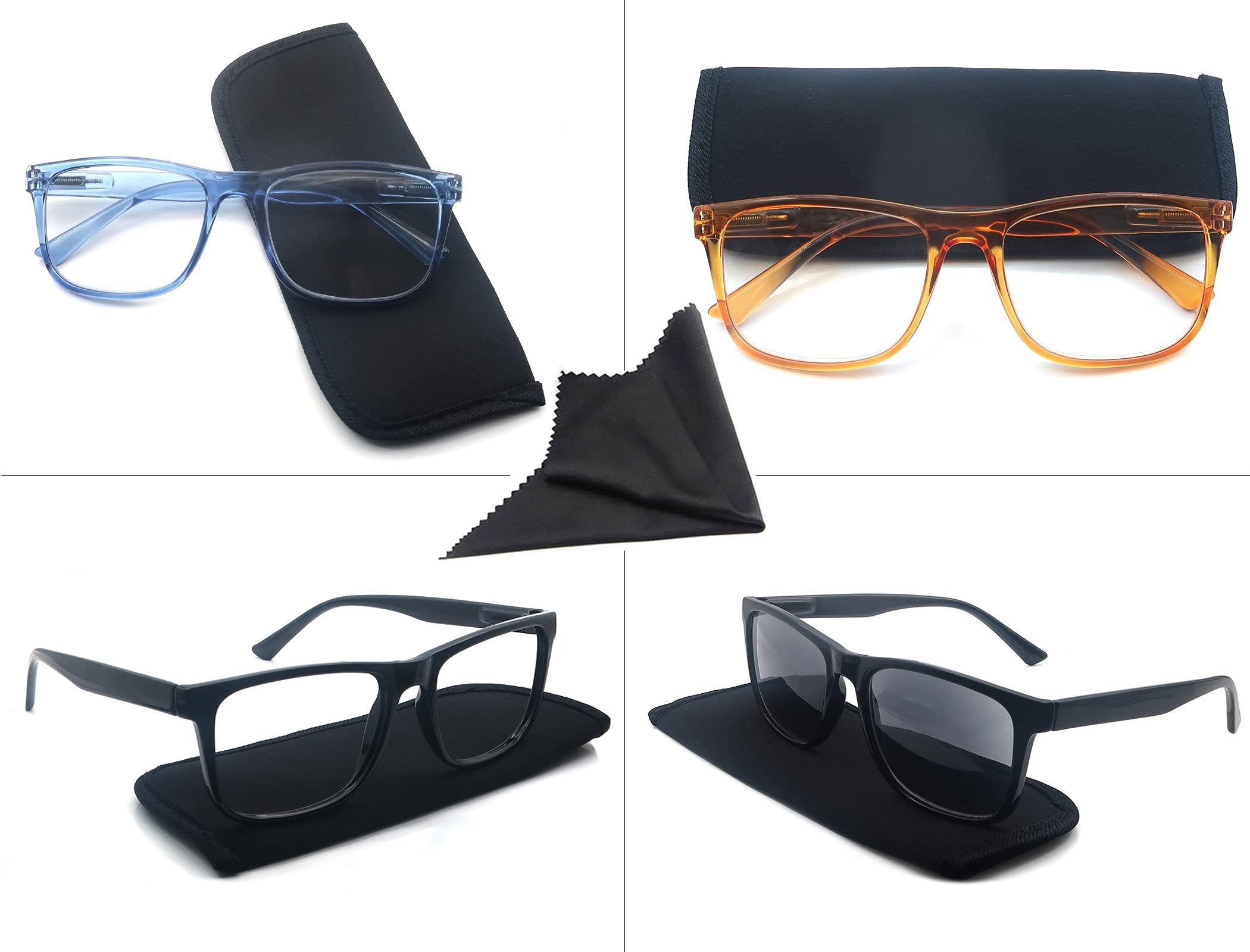 OLOMEE OLOMEE Reading Glasses 1.5 Oversize Large Square Men Readers 4 Pack,Comfy Lightweight Eyeglasses for Reading Flexible Spring Hinge