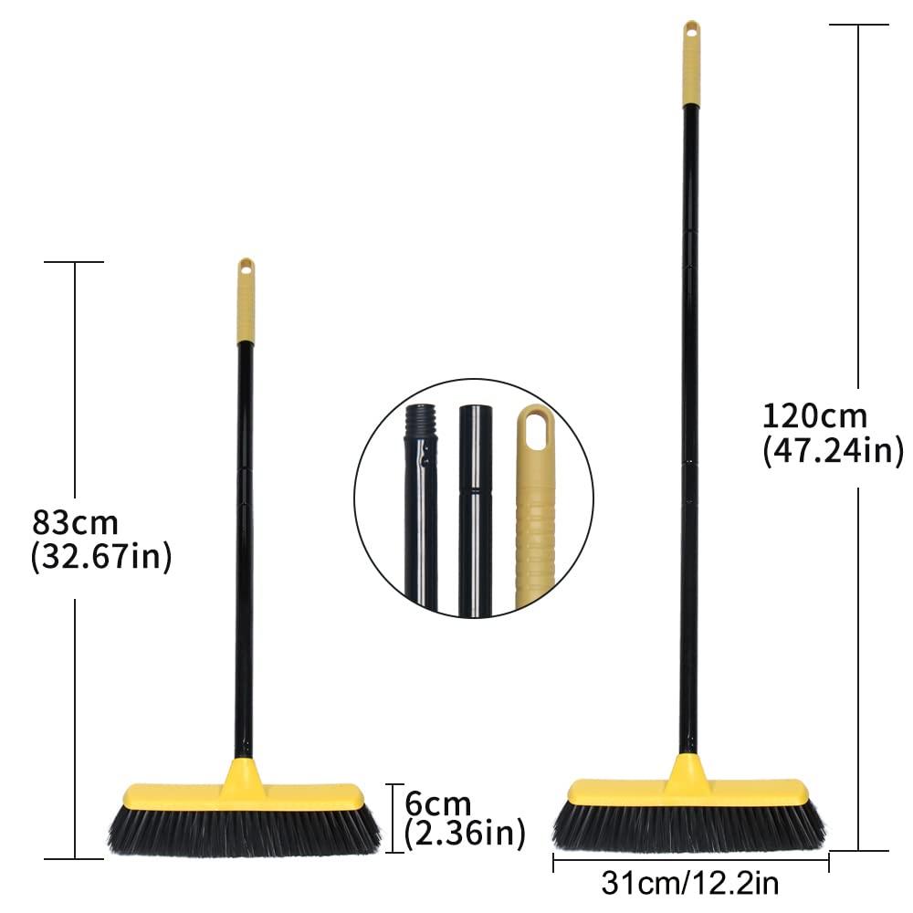 LandHope Push Broom with Long Handle, Floor Brush 47.6 inch Soft Bristle Broom 12.2" Wide for Cleaning Bathroom Kitchen Patio Garage Deck Tile