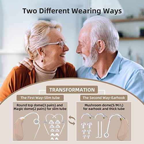 LUXATO Hearing Aids for Seniors and Adults, Behind-The-Ear (BTE) Hearing Amplifier with DSP Digital Chip & Dual Noise Cancellation, Digital Hearing Amplifier with Charging Dock (Pair)