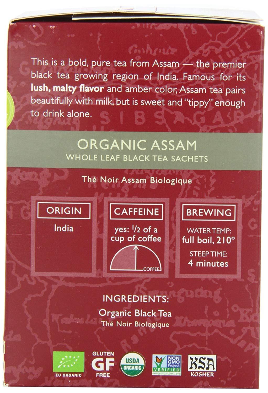 Two Leaves and a Bud Two Leaves and a Bud Organic Assam Black Tea Bags, Whole Leaf Caffeinated Black Tea in Compostable Sachets, Delicious Plain or with Milk, 15 Count (Pack of 6)